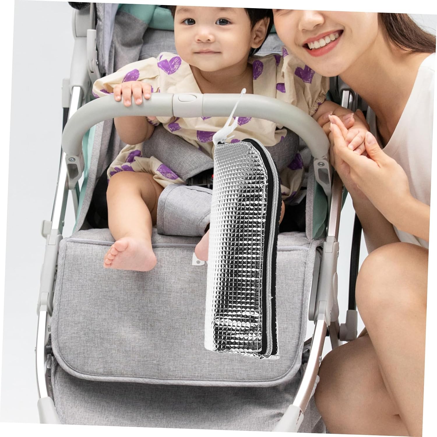Toddmomy 2pcs Portable Insulated Bottle Carrier Bag with Thermal Aluminum, Stroller Hanging Storage Organizer for Travel and Daily Use