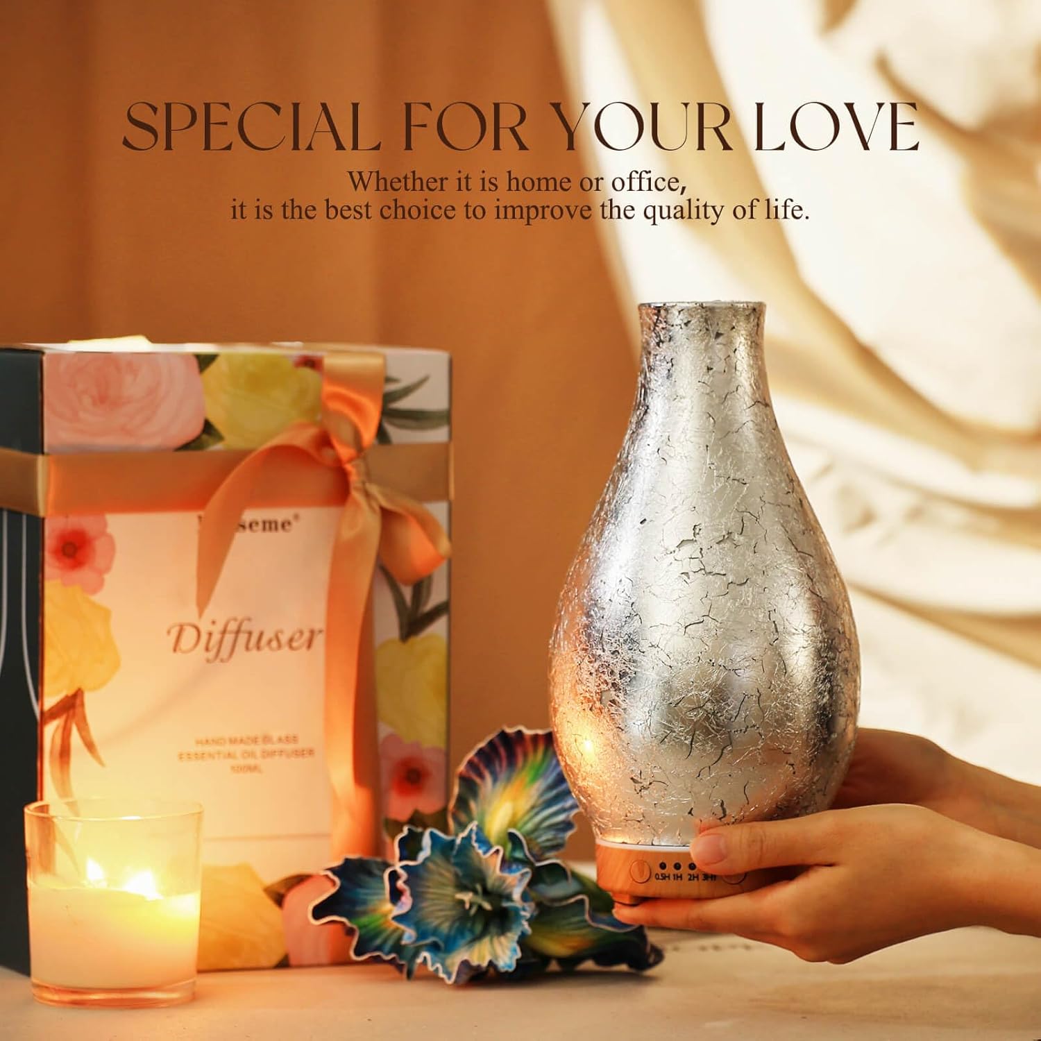 Porseme 100ml Silver-Plated Volcano Essential Oil Diffuser 3D Glass - Elegant and Effective Aromatherapy with 7 Color Changing LEDs and Waterless Auto-Off BPA Free for Home Yoga Leisure SPA Gift - Image 7