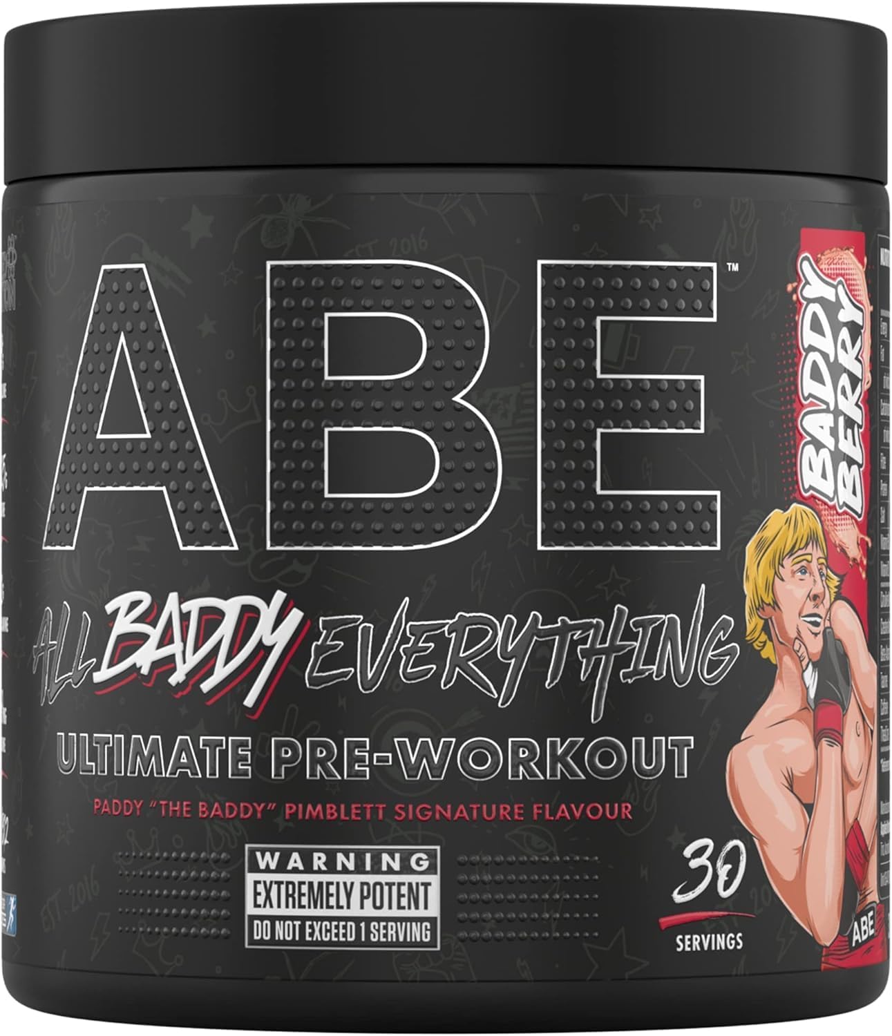 ABE All Black Everything Pre Workout Powder Energy, Physical Performance with Citrulline, Creatine, Beta Alanine, Caffeine, VIT B Complex (30 Servings, Baddy Berry)