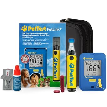 PetTest Painless Glucose Monitoring Kit for Dogs & Cats, Diabetic Pet Blood Sugar Check Gear, Includes Wireless PetLink+ Meter, 50 Test Strips, Genteel Lancing Device, 50 Lancets, Soft Carrying Case