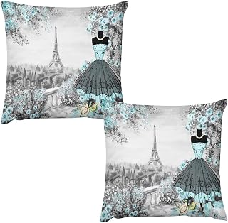 Dresses Pillow Cover Blue Floral Girl Women Eiffel Tower Perfume High He...