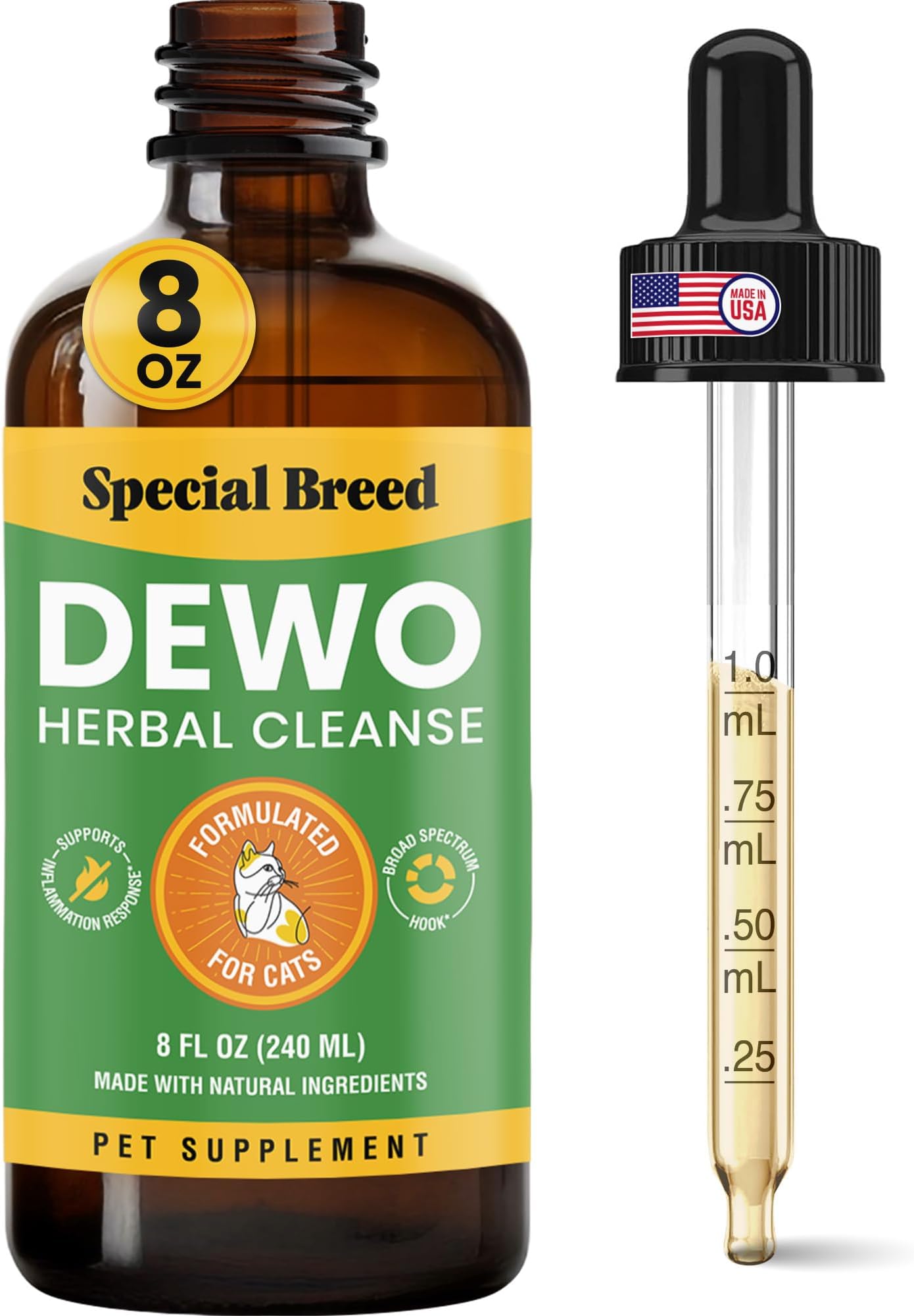 Natural Intestinal Defense for Cats, Herbal Cleanse with Wormwood, Black Walnut, Turmeric - NO Oregano - Digestive Support Promotes Gut Health & Flora Balance, Made in The USA, 8oz
