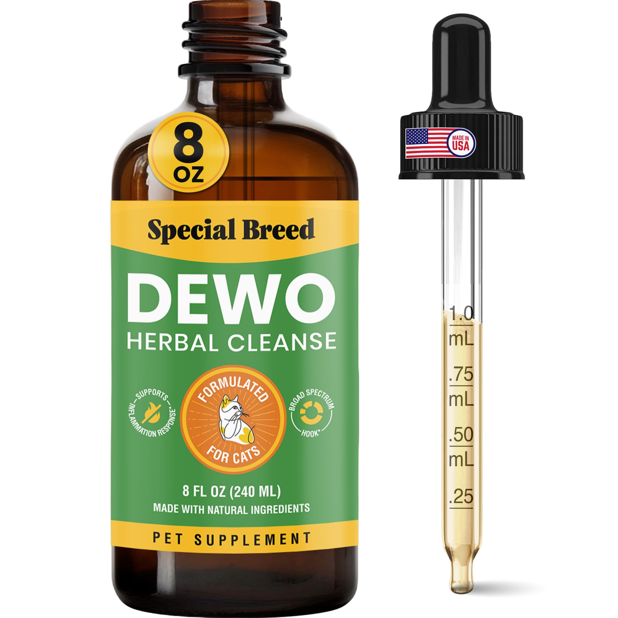 Natural Intestinal Defense for Cats, Herbal Cleanse with Wormwood, Black Walnut, Turmeric - NO Oregano - Digestive Support Promotes Gut Health & Flora Balance, Made in The USA, 8oz