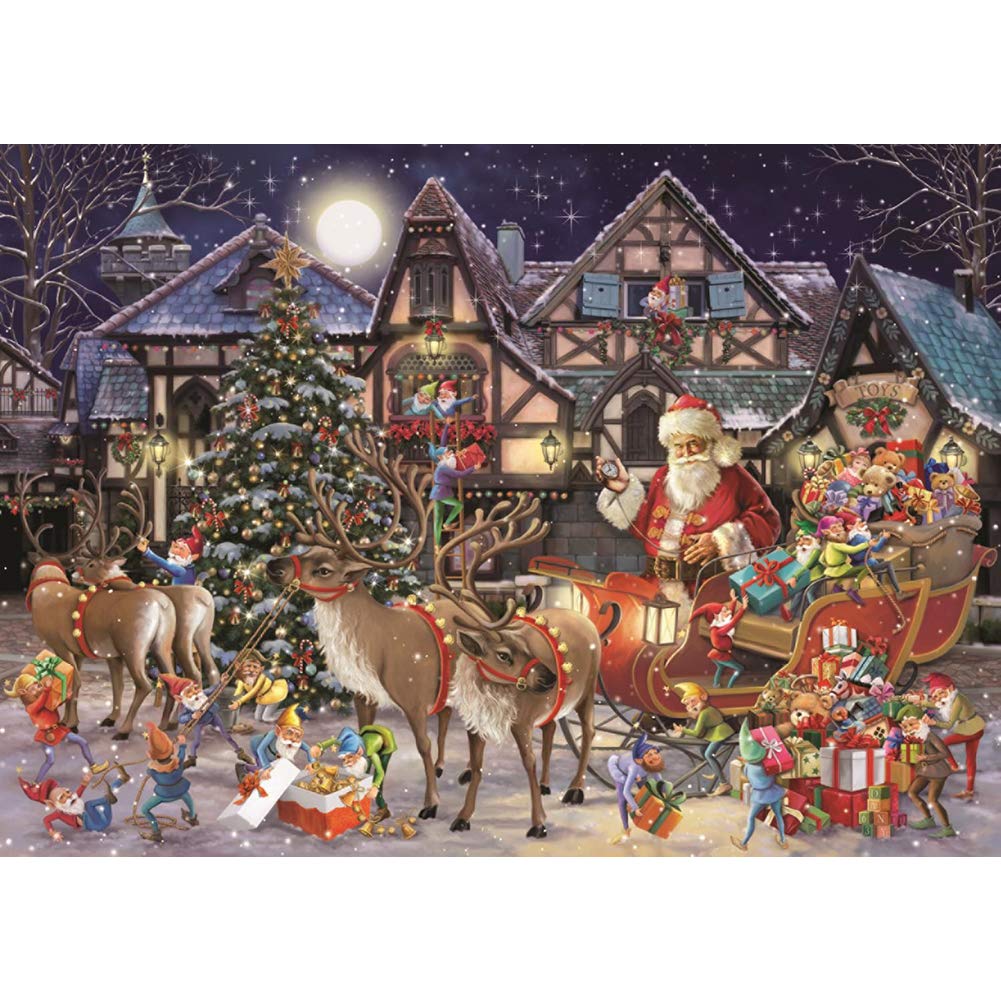 Wowdecor Christmas 5D Diamond Painting Kits, Santa Claus Sleigh Tree Full Drill Diy Diamond Art Cross Stitch Paint By Numbers (Christmas)