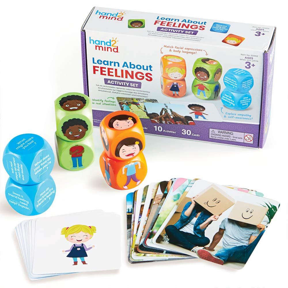 hand2mind Learn About Feelings Set, Social Skills Activities for Kids, 10 Social Emotional Learning Activities, 30 Emotion Cards, 1 Feelings Chart for Kids, Calm Down Corner, ABA Therapy Materials : Office Products