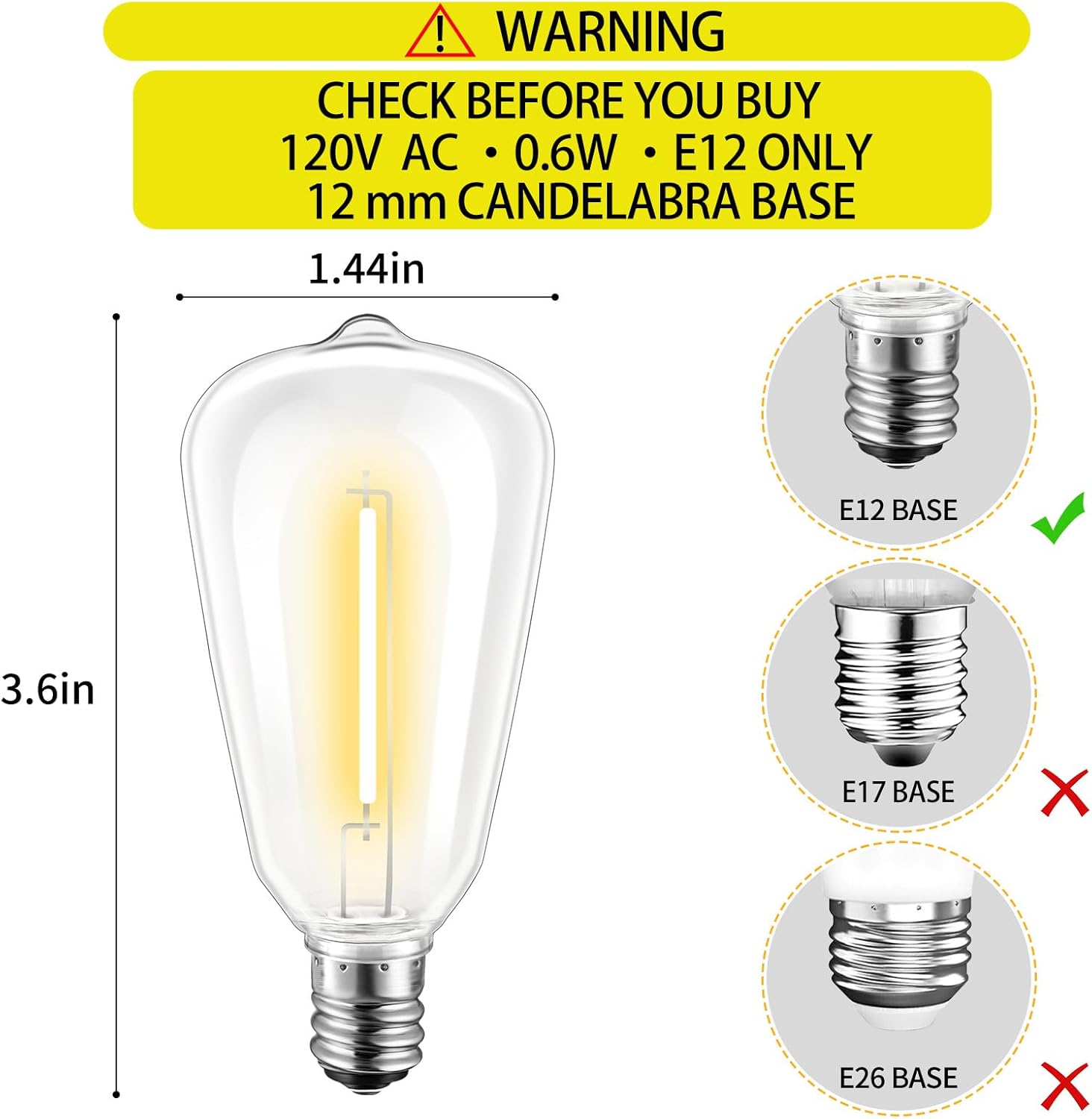 10Pack ST38 LED Outdoor String Light Replacement Bulbs, 【 E12 BASE ONLY - 12mm】Shatterproof & Weatherproof Vintage Edison, E12 Candelabra Base, 2700K Warm White, 7W Equiv. (0.6W Energy Saving) - Image 3