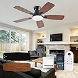 NKPU 42inch Ceiling Fans with Lights, Low Profile Ceiling Fan with Light and Remote/APP Control, DC Reversible Motor, Noiseless, Flush Mount, Brown Ceiling Fan for Bedroom Indoor/Outdoor Use