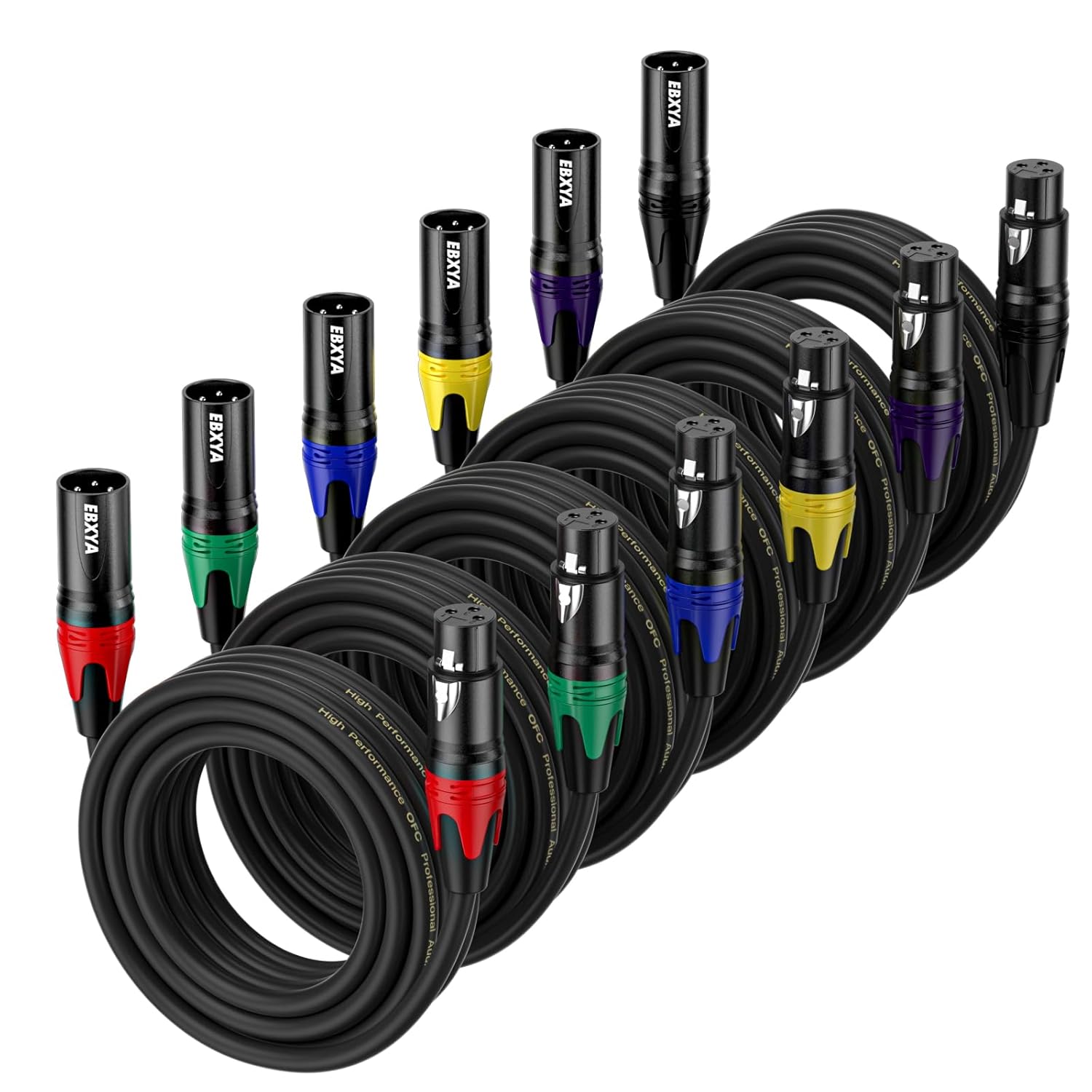 EBXYA XLR Cables, 10 Feet 6-Pack XLR Male to Female Microphone Cable, 3-Pin Balanced Speaker Cable, Multi-Colored Mic Cord for Mic Mixer, Speaker Systems, Radio Station, Podcast