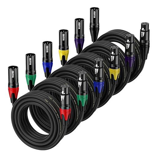 Miniatura 8 de EBXYA Cables XLR, paquete de 4 cables XLR macho a hembra de 35 pies, cable de altavoz equilibrado de 3 pines, cable de micrófono multicolor
