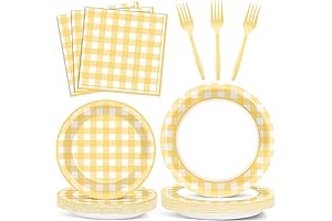 Yellow Gingham Party Supplies for 24 Guests