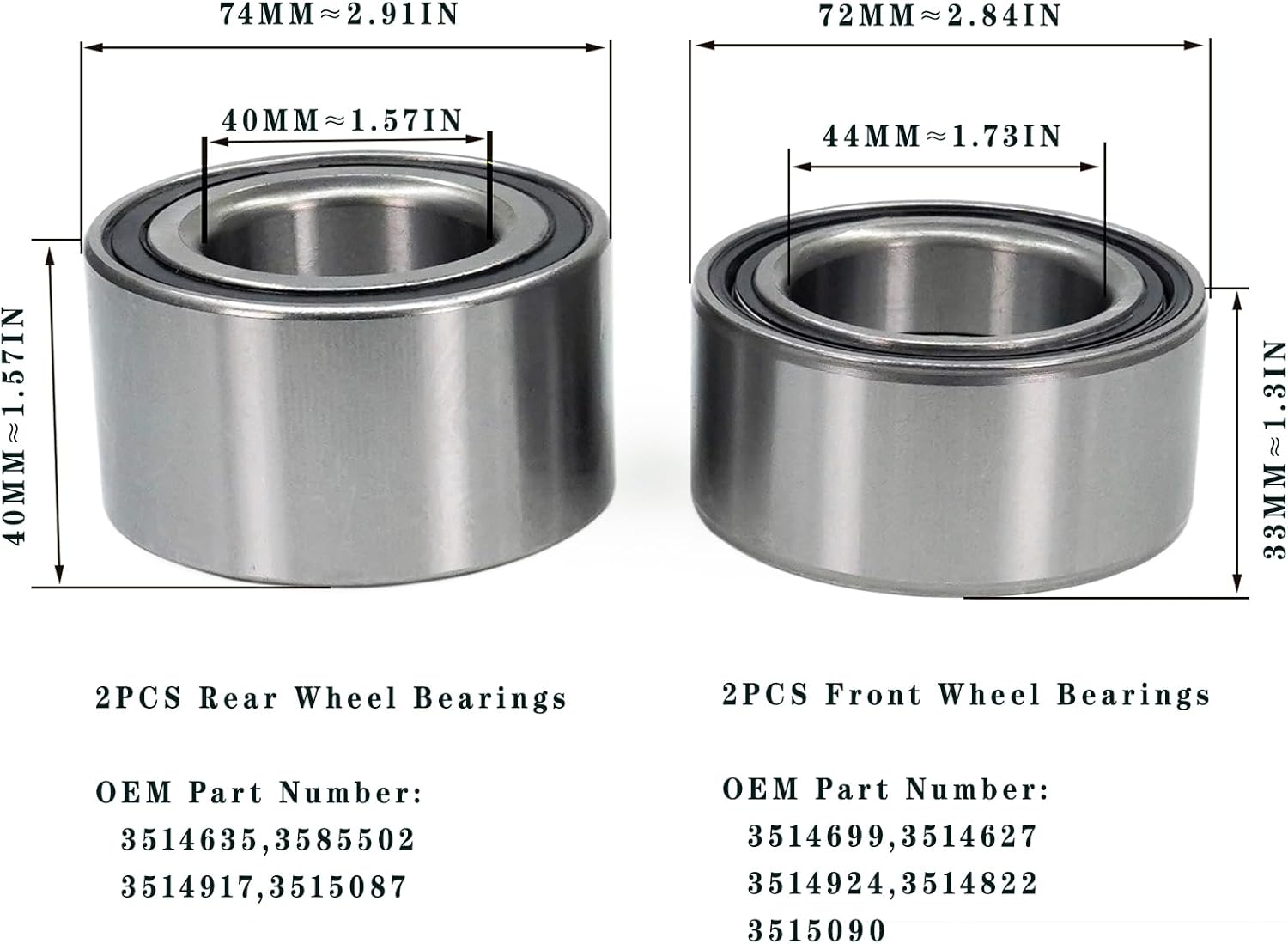 Front and Rear Wheel Bearings Front and Rear 3514699 3514635 for 2010-2025 Polaris Ranger RZR 800/RZR S 800,Ranger 900 XP/Ranger 900 Crew,Ranger 1000/XP 1000/Crew 1000,ACE 570#3585502 3514627 3514924