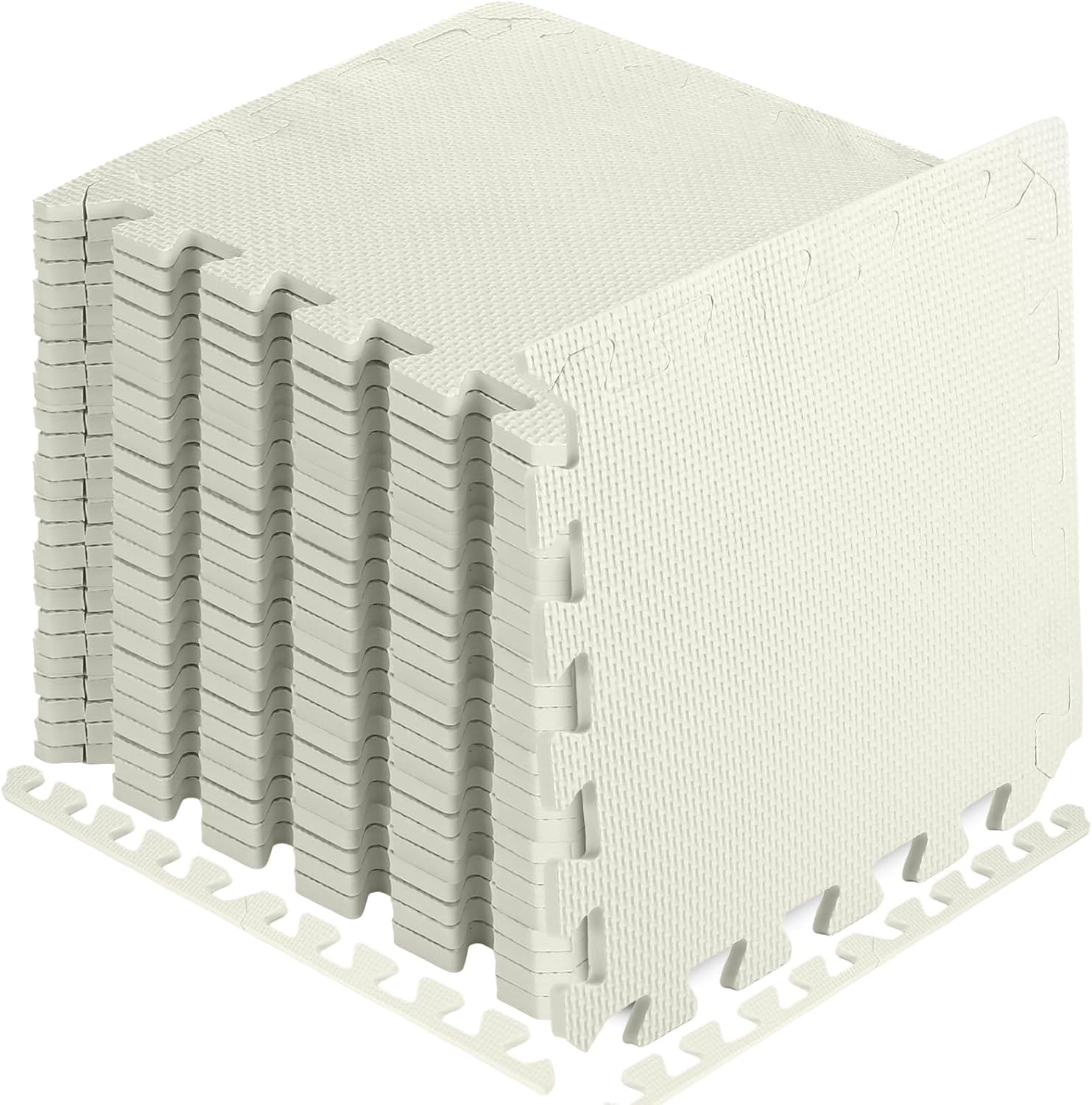 54 Pcs Interlocking Puzzle Exercise Mats for Home Workout 11.8 x 11.8 Inch Foam Baby Play Mats for Floor EVA Gym Floor Tiles Soft Floor Padding for Kids Nursery Playroom (White)