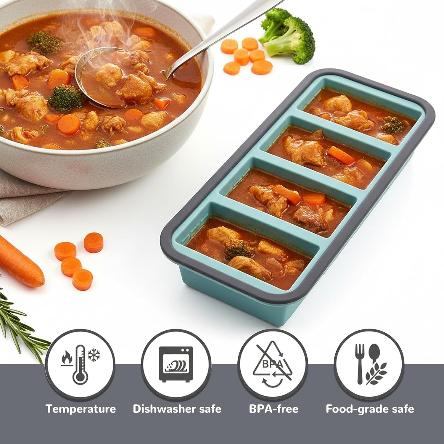 Meal Prep Contenitori, Vassoi In Silicone Per Alimenti Surgelati,Vassoio Per Congelatore In Silicone Extra Large,250 Ml, Ideali Per Preparare Pasti, Zuppe, Brodi, Salse E Cubetti Di Ghiaccio2PC (A)