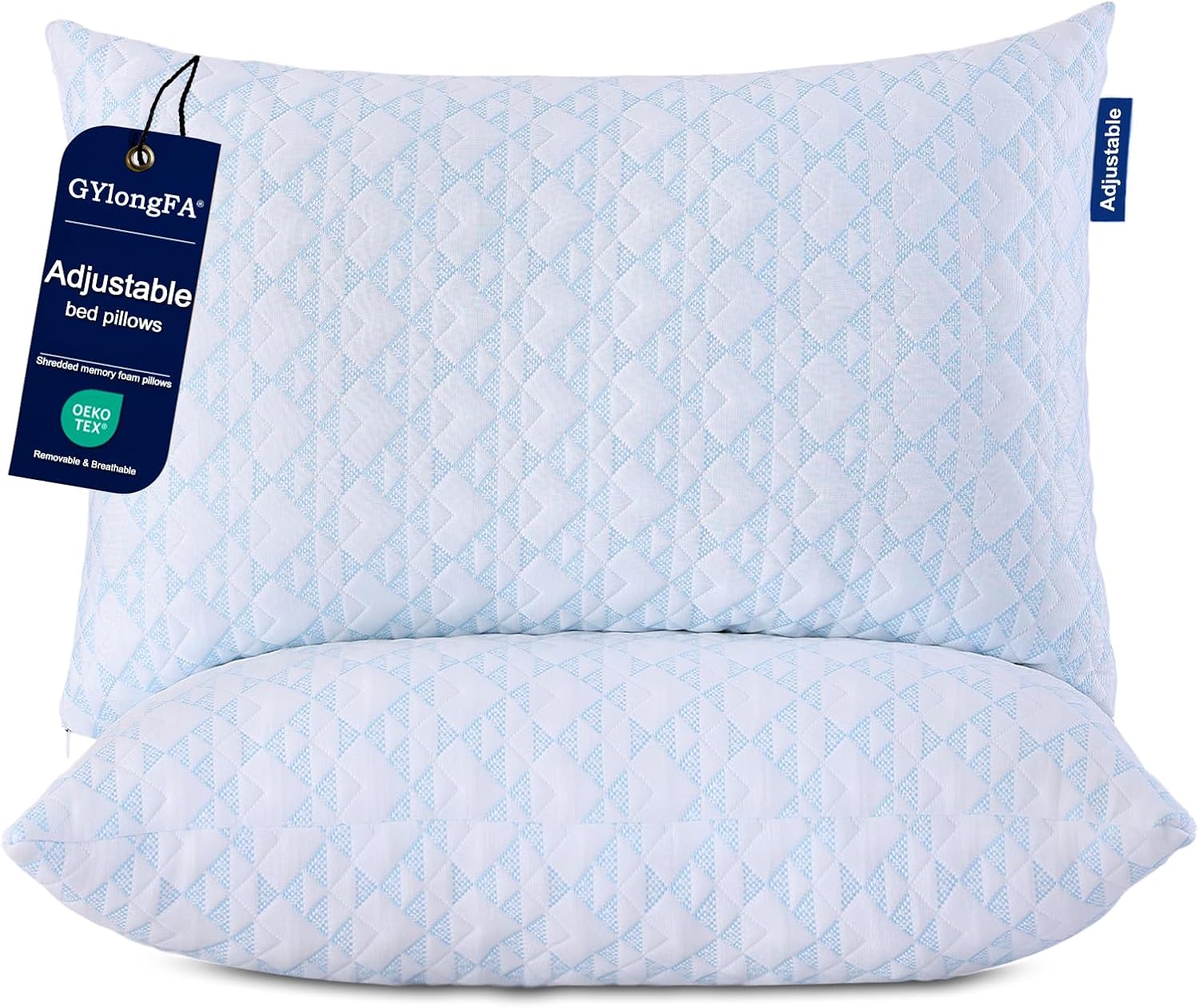 Memory Foam Pillows 2 Pack：Adjustable Loft Bed Pillows Queen Size Set of 2 for Sleeping, Removable, Supportive & Breathable Design for Hot, Side, Back, and Stomach Sleepers