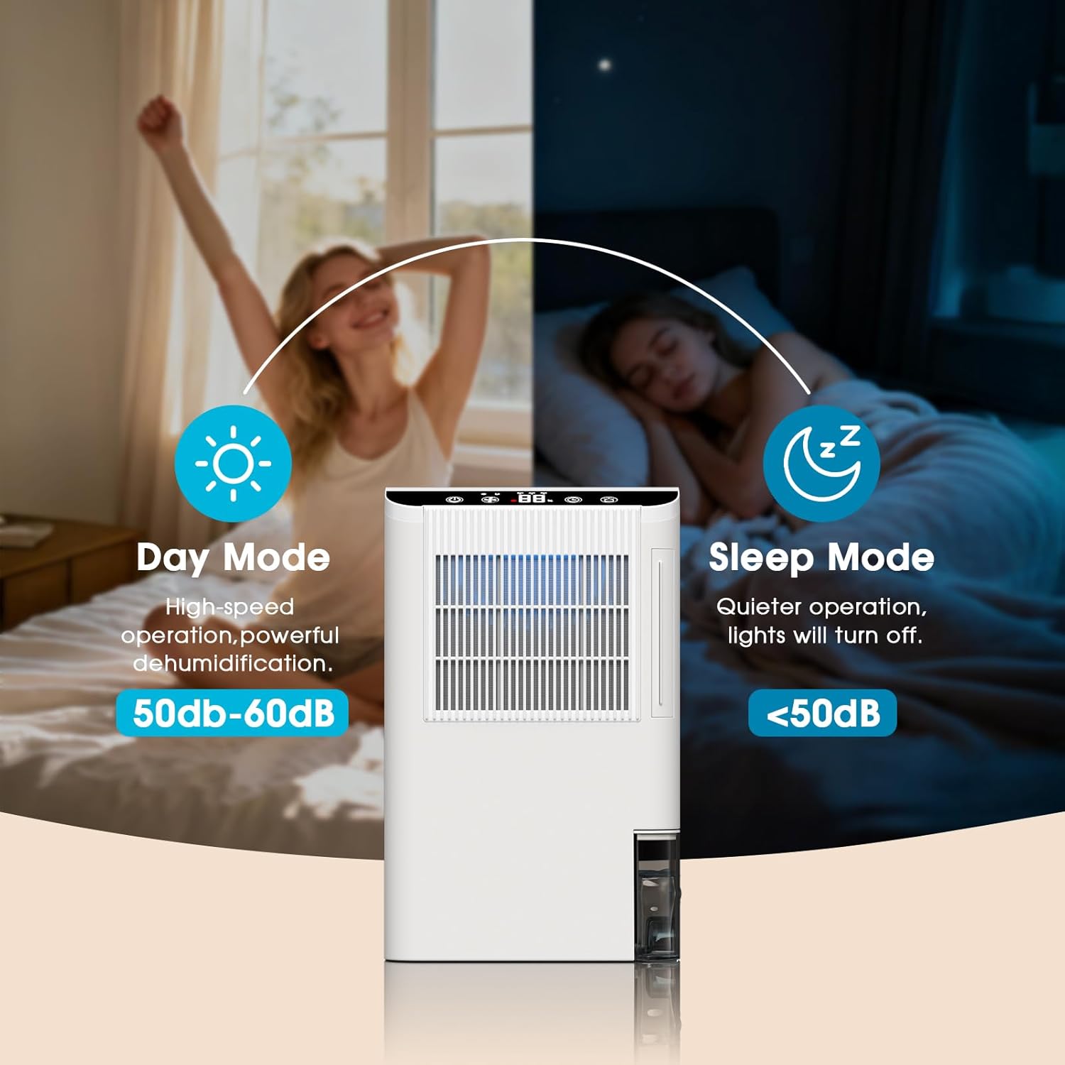 Dehumidifiers for Home, 2000 Sq.Ft Small Dehumidifier with 3.3ft Drain Hose, 2.5L Tank, Timer Sleep Mode, Portable Dehumidifier for Basement, Bedroom, Bathroom (Beige)