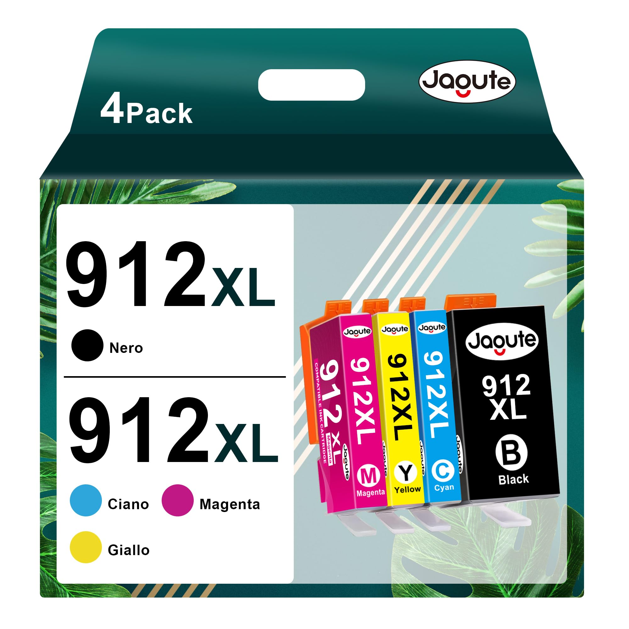 Jagute 912XL Cartucce di ricambio per HP 912 912XL Multipack compatibile con HP OfficeJet Pro 8021 8022 8023 8024 8025 8010 8012 8014 8015 8017 (1 nero, 1 ciano, 1 magenta, 1 giallo)