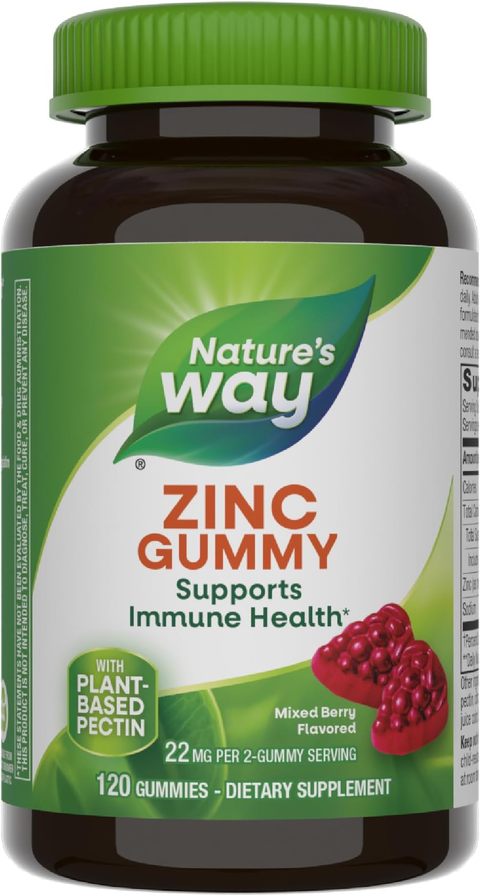 Nature's Way Zinc Gummy 120 Gummies| Supports Immune Health | Mixed Berry Flavoured | 22mg per 2-gummy serving | Plant-based Pectin Dietary Supplement