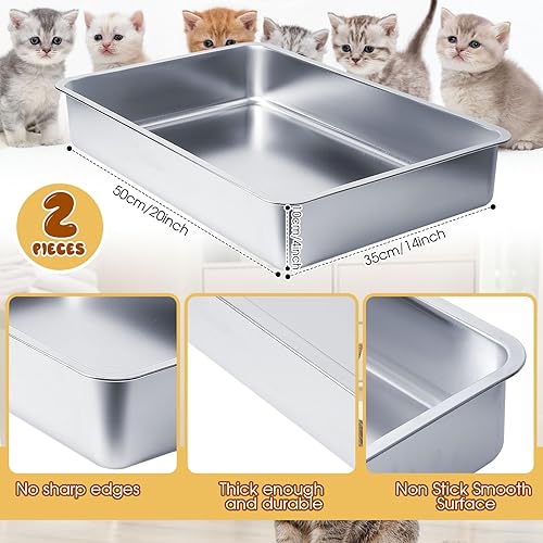 Miniatura 2 de Suclain 2 cajas de arena de acero inoxidable a prueba de óxido, caja de arena de metal inoxidable para gatos, caja de arena pequeña con control de