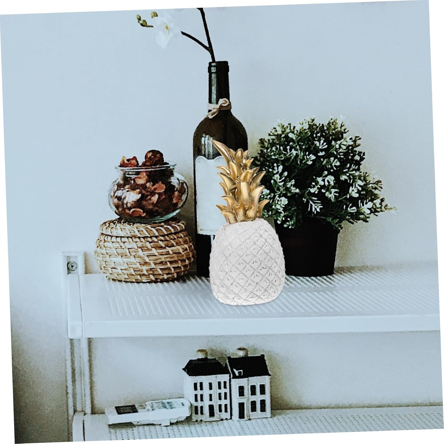 2pcs Pottery Positive Pineapple Decor Artificial Fruit Statue for Halloween Decor Home Table Adornment