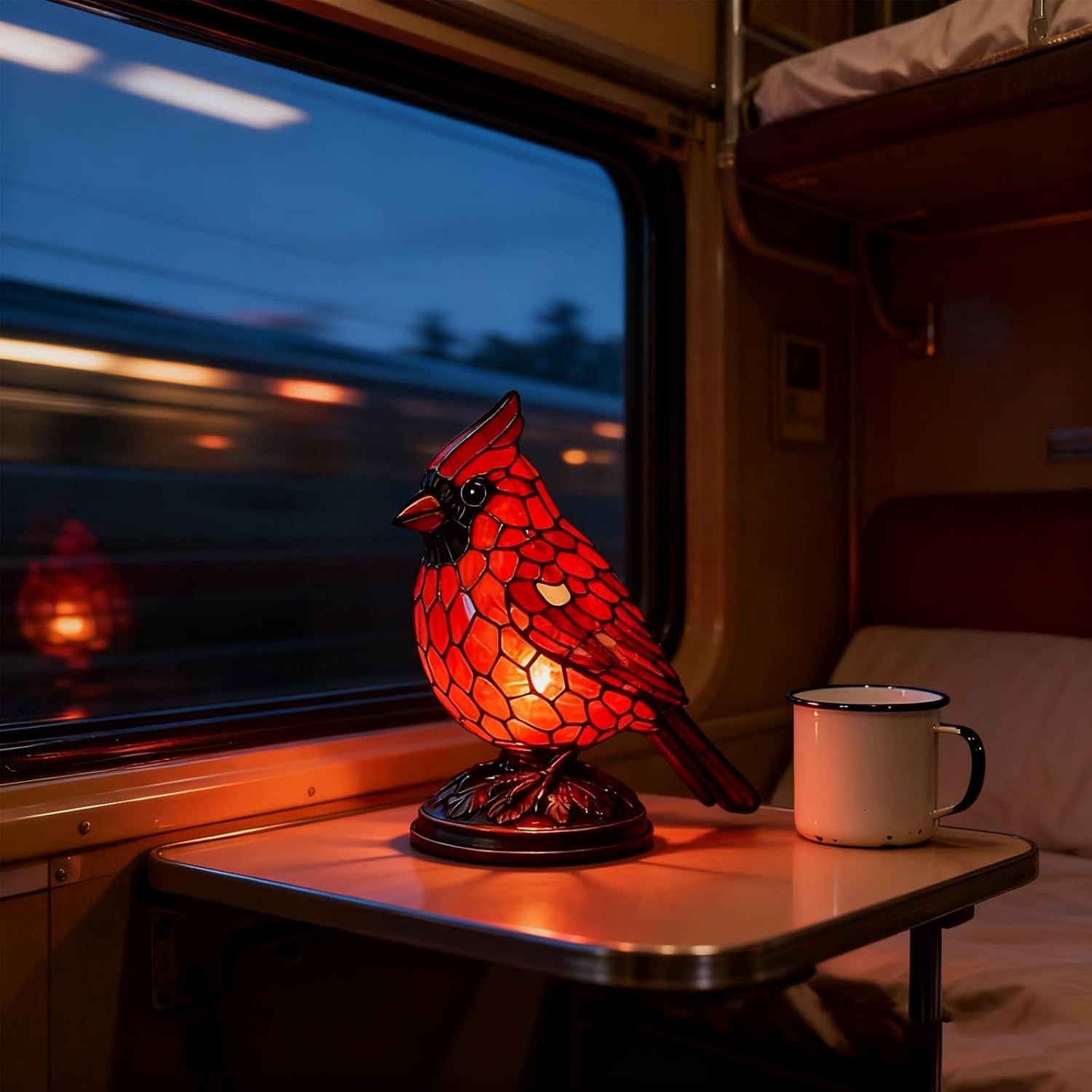 Cardinal Lamp - Handmade Red Bird Night Light for Home Decor, Gift for Christmas, Bedside, Desk, Living Room & Bedroom