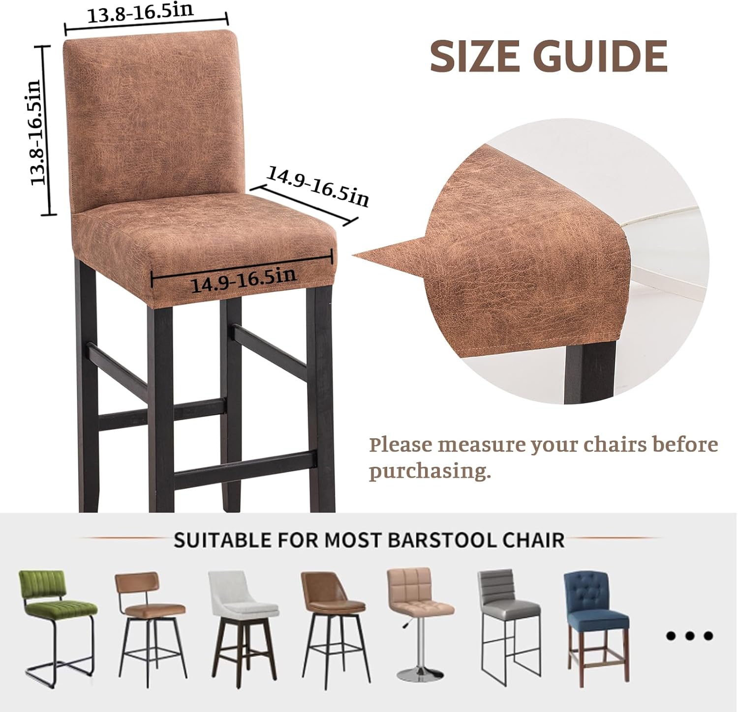 FUANGUI Bar Stool Covers Set of 4, Stretch Removable Bar Stool Seat Covers with Backs Slipcovers, Bar Chair Covers Square for Kitchen Dining Room Cafe