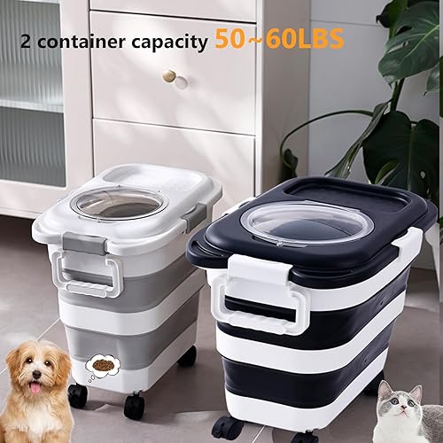 Miniatura 5 de Paquete de 25 libras de contenedores de almacenamiento de alimentos para perros, contenedor plegable de comida para perros con cuchara