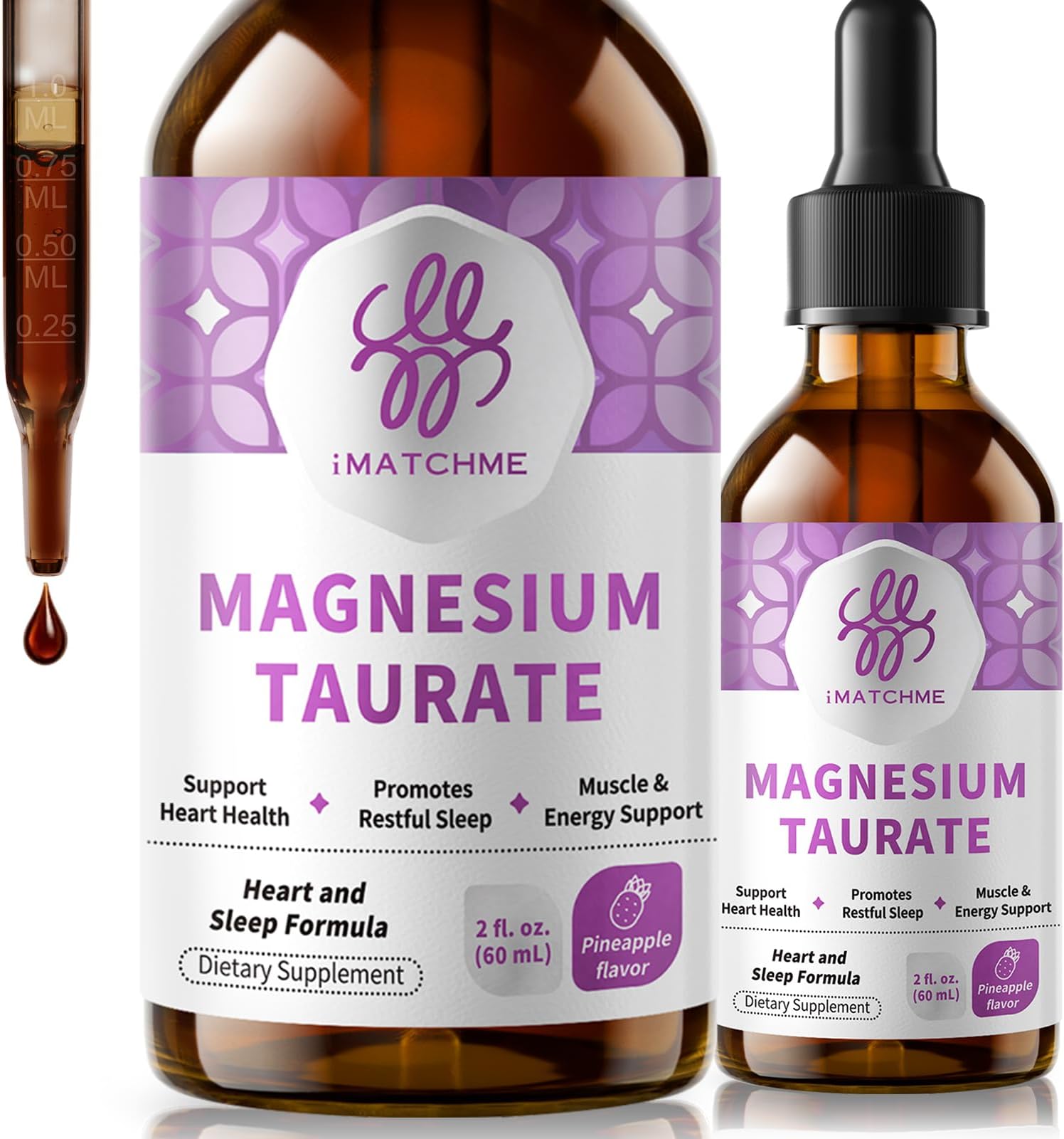 Magnesium Taurate Liquid Drops, Supports Health, Muscle & Sleep 2Oz | Liquid Magnesium with Vitamin B6, Citrus Bergamot Extract & Taurine, Vegan, Non-GMO, Pineapple Flavor