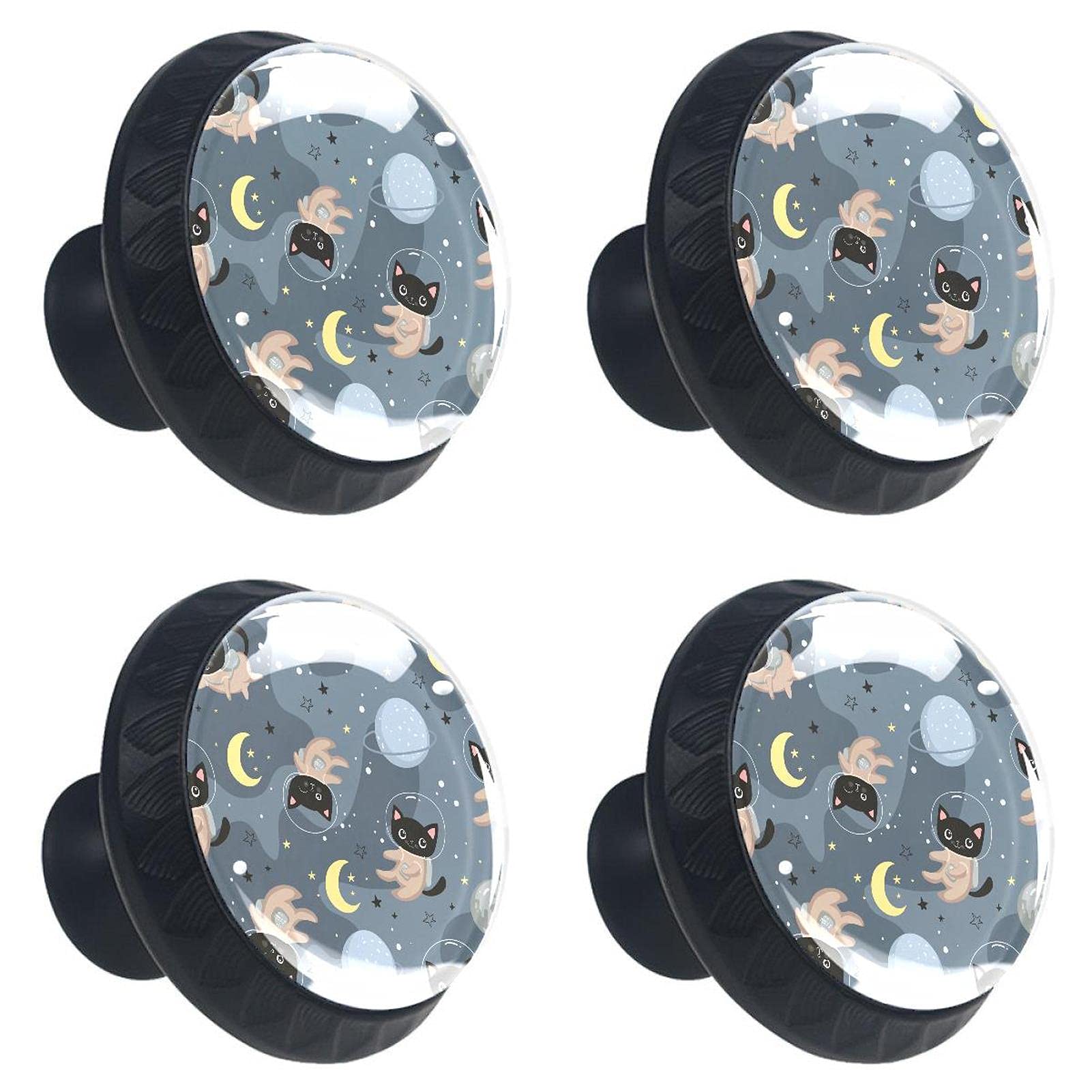 Boutons de placard chats gris en verre 30mm avec vis lot de 4