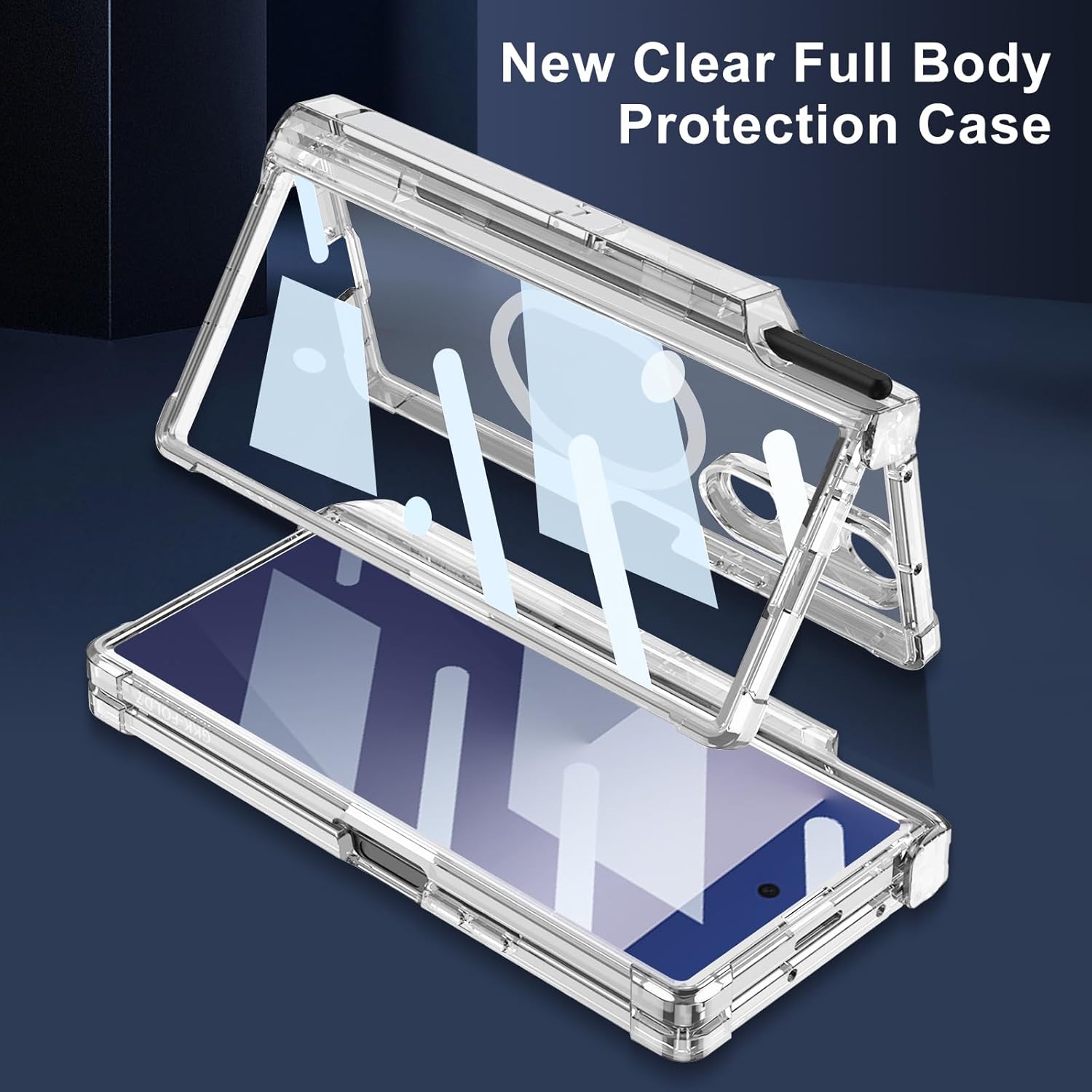 DOOTOO for Samsung Galaxy Z Fold 7 Clear Case [Compatible with MagSafe] with Pen & S Pen Holder Hinge Protection Screen Protector All-Inclusive Shockproof Cover (Full Clear)