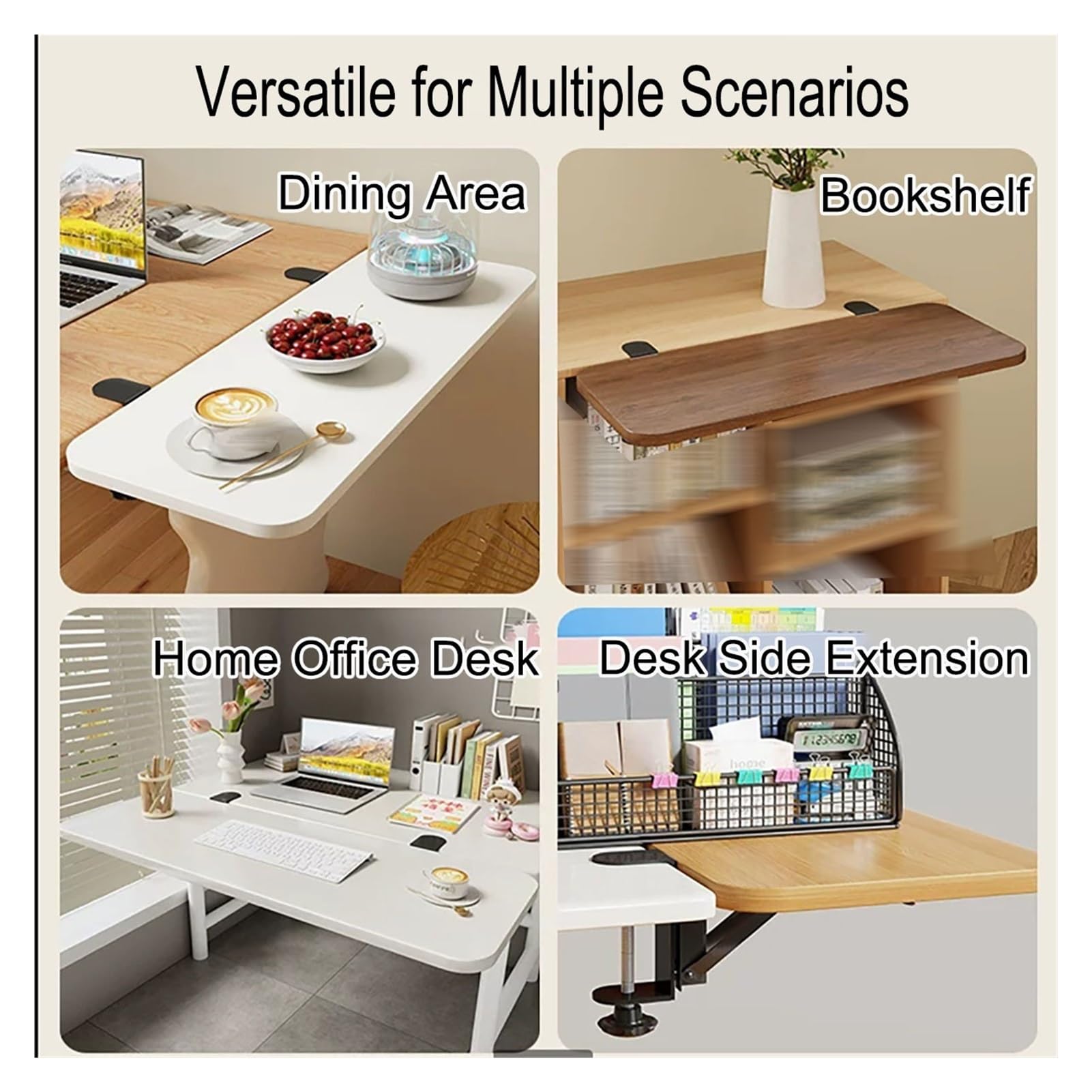 Bandeja extensora de escritorio de 16 20 24 28 32 35 pulgadas, extensor de mesa con abrazadera, tablero de extensión de escritorio plegable, bandeja for teclado(White,20x40cm (7.9x15.7in))
