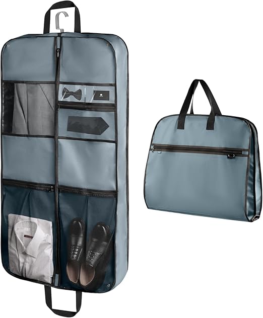pack all 43" Premium Gusseted Travel Garment Bag, Heavy Duty Hanging Suit Bag, Foldable Dress Bag for Closet Storage, Suit Cover Protector for Clothes Shirts Dresses Coats(Grey)