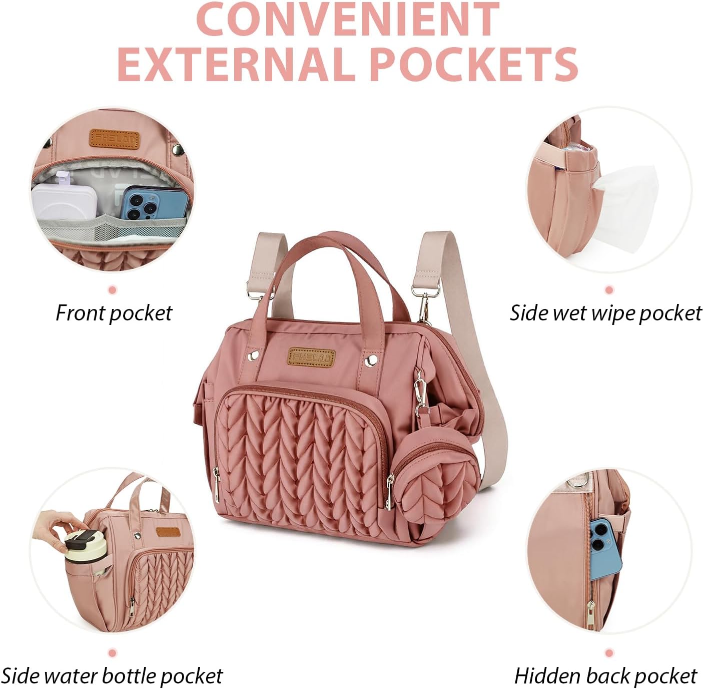 FHELAD Small Diaper Bag for Women, 4 in 1 Mini Baby Bag for Smaller Trips image 5