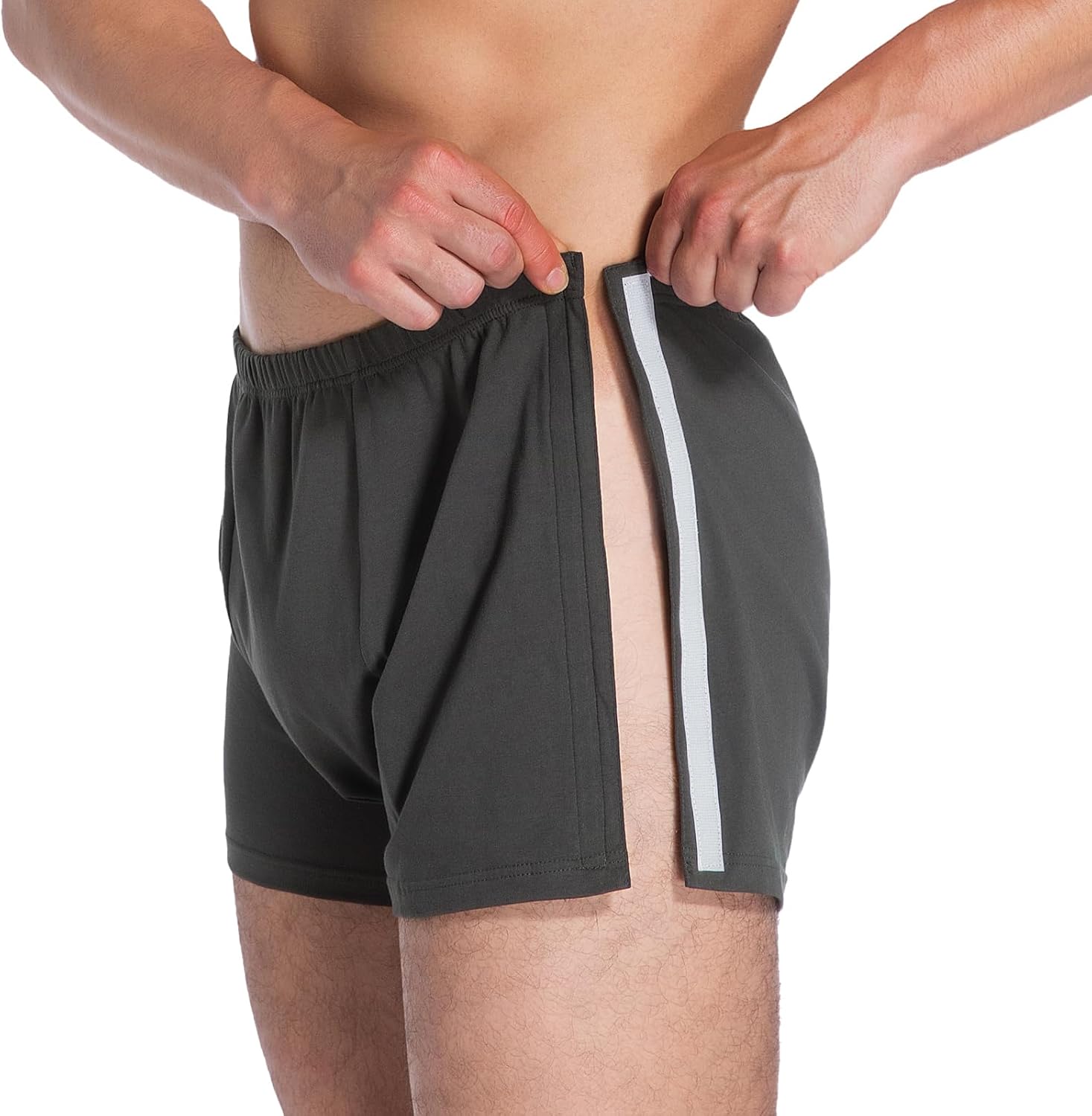 Men's Post-Surgery Tear Away Shorts, Loose Fit Cotton Shorts with Wide Leg and Snap for Knee & Hip Replacement Recovery - Image 2