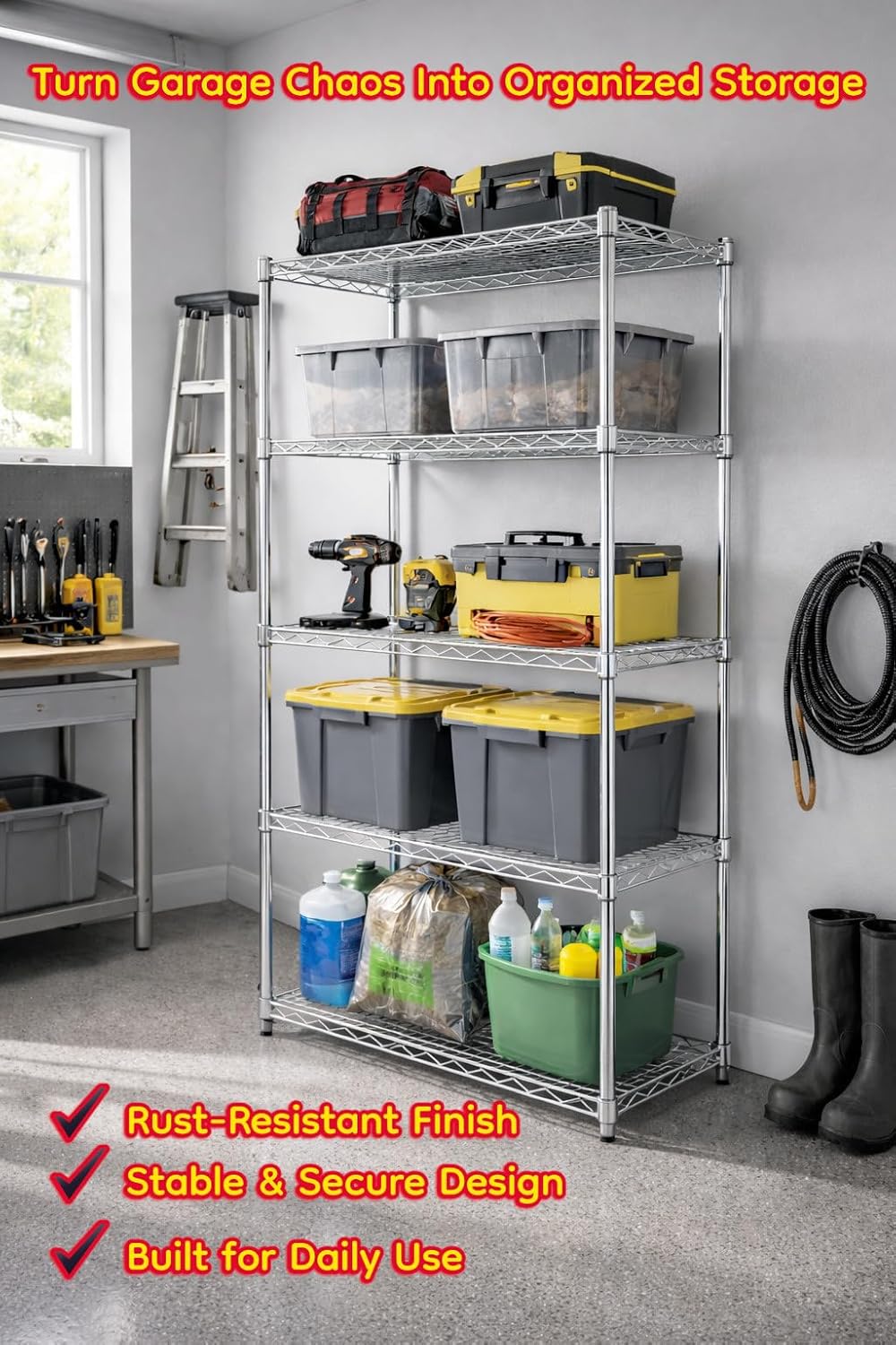4 Posts! 74″ Chrome NSF Commercial Grade Wire Shelf Posts – Heavy Duty Adjustable Chrome Plated Support Poles for Wire Shelving, NSF Certified