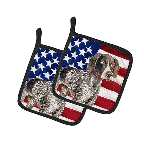 Caroline's Treasures BB9641PTHD German Shorthaired Pointer Patriotic Pair of Pot Holders, 7.5HX7.5W, Multicolor