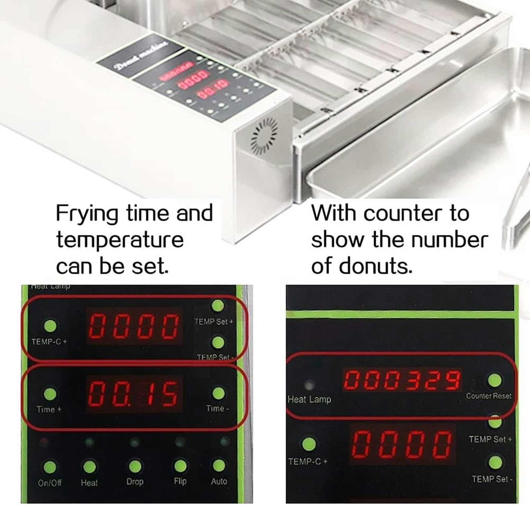 Macchina per ciambelle commerciale a 4 file, friggitrice automatica per snack e ciambelle con tramoggia da 5,5 l, spessore regolabile, pannello di controllo intelligente