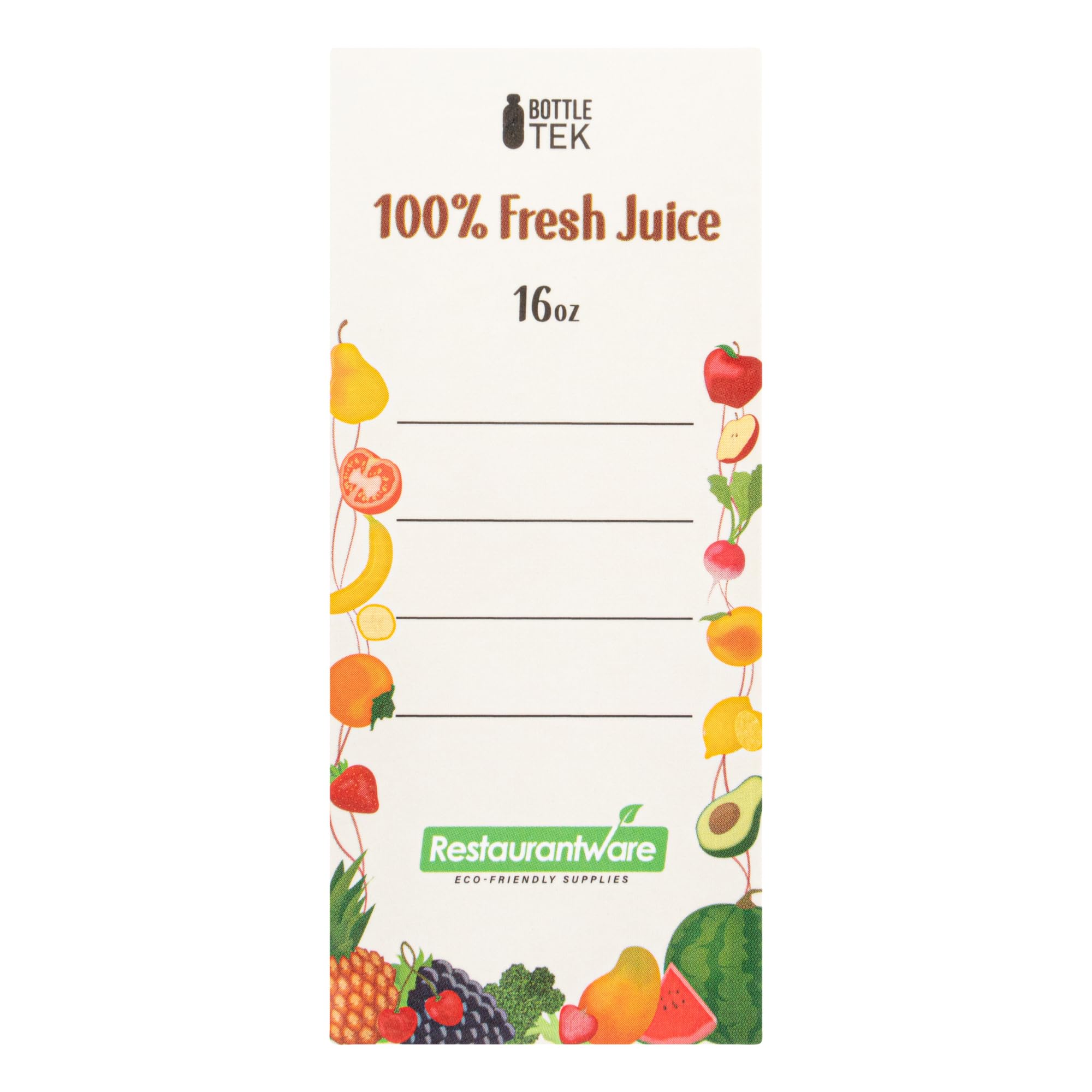Restaurantware Botella Tek de 16 onzas para jugo, 1 botella con tapa, incluye etiqueta, tapa, cepillo y embudo, recipiente vacío de plástico transparente, para batidos, leche o agua