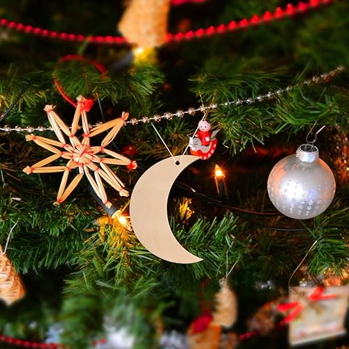 Miniatura 2 de 20 adornos colgantes de madera en forma de luna de 2.8 in, rebanadas de madera sin terminar para manualidades de bricolaje, decoración del hogar,