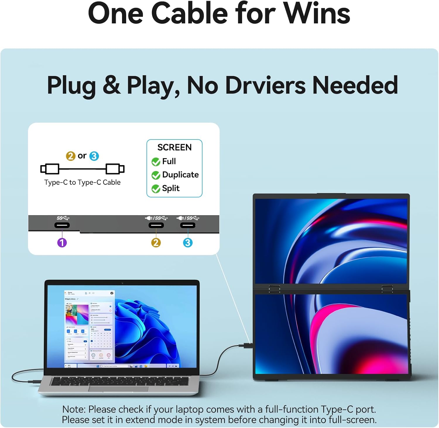 MAGICRAVEN Portable Dual Monitor, Laptop Screen Extender, Foldable Second Monitor, Plug & Play with No Driver Needed, Ideal for Home & Office, Work with Laptop - 15.6"