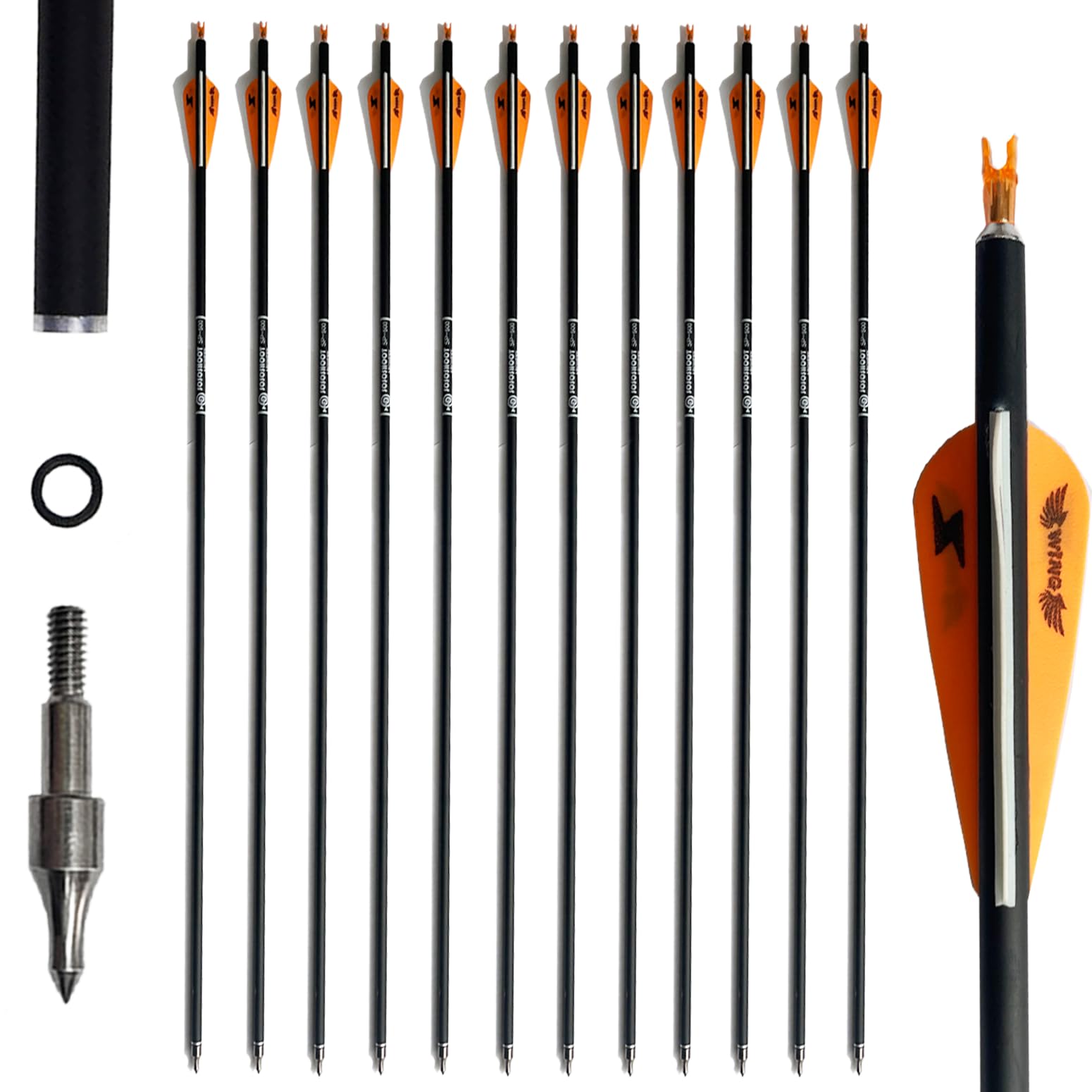 31inch Carbon Arrow Archery Targeting Practice Hunting Arrows for Compound & Recurve Bow with Removable Tips(Pack of 12)