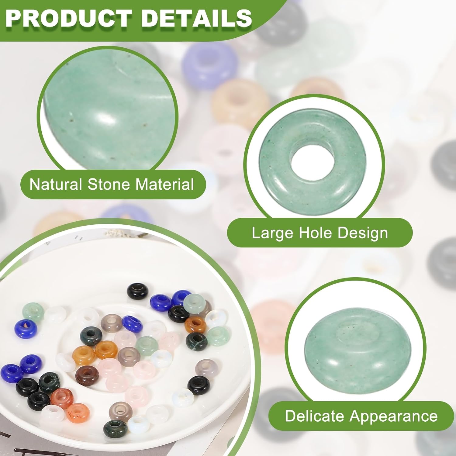 uxcell 10 Pcs Large Hole Stone Beads Charm, 10mm Gemstone Beads Macrame Natural Rondelle Loose Crystal Bead for DIY Jewelry Making Keychain Bracelet Necklace, Green Aventurine - Image 4