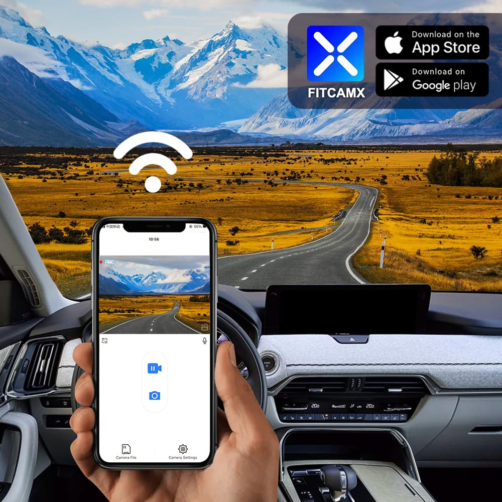 Fitcamx Dashcam Compatible avec Mazda CX-60 CX60 2022-2026 (HD2-6607), OEM Caméra de Voiture vidéo 4K UHD WiFi, G-Senseur, Vision Nocturne, Enregistrement en Boucle, WDR, Plug & Play, Carte 64 Go