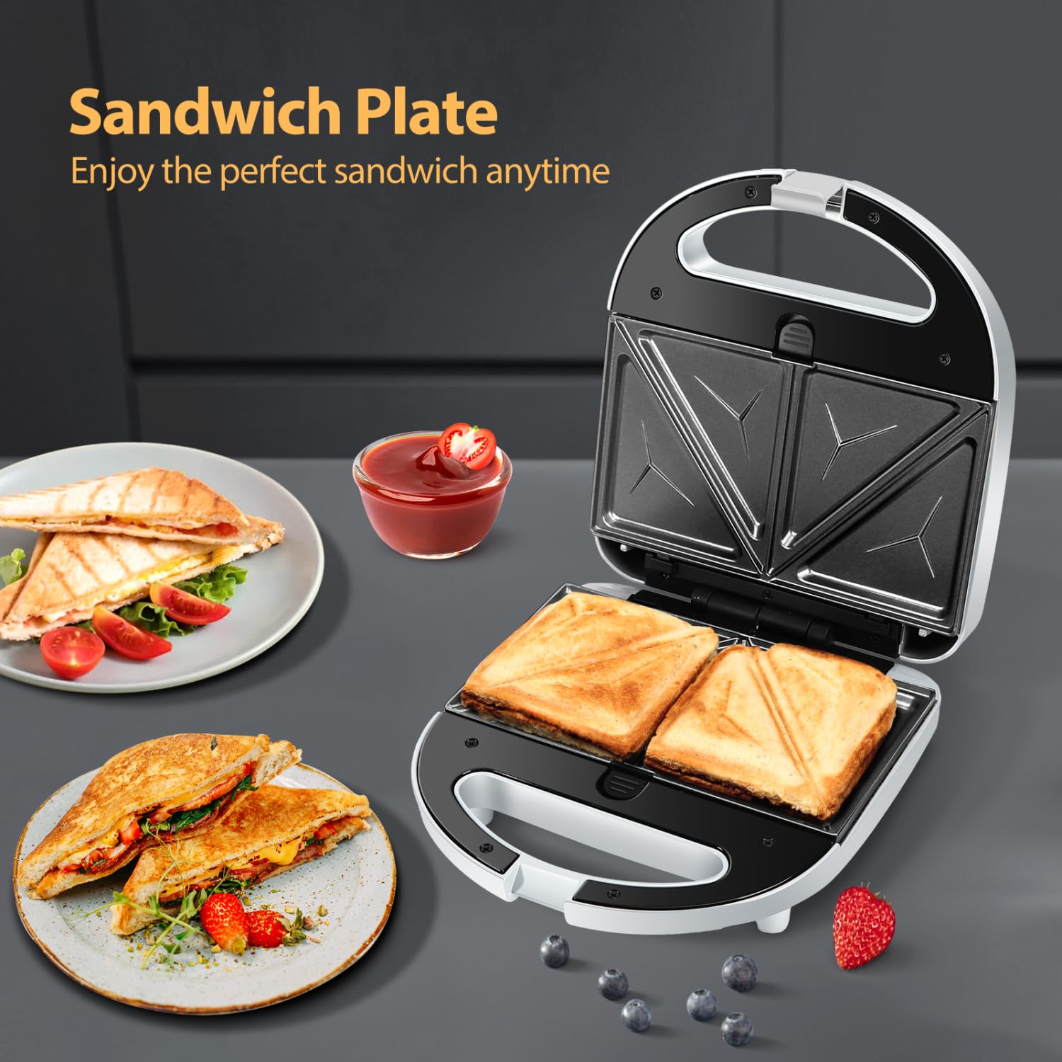 Aigostar Sandwichera 3 en 1: Sandwichera, Gofrera y Grill, 750W, 3 Placas Desmontables Antiadherentes e Intercambiables, Indicador Luminoso, Termostato, Gris, Grace
