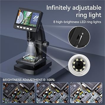 Microscope, 4.3'' Digital Microscope 50X-1000X Magnification USB Coin Microscopio 2MP 8LED Video Recorder Electron Microscopes For Computer,Lab & Scientific Products
