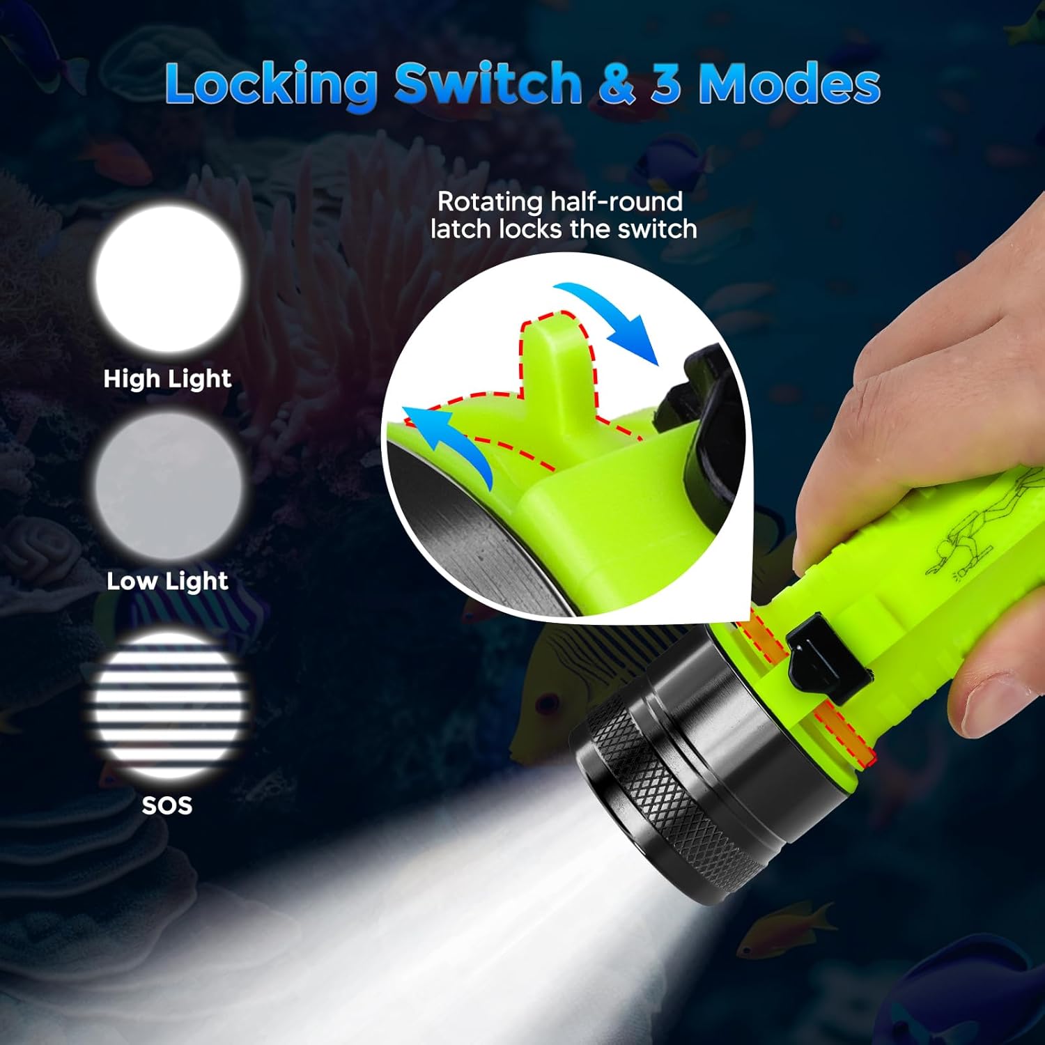 Rechargeable Diving Flashlight, 1500 Lumen Scuba Diving Light, 3 Modes Underwater IPX8 Waterproof LED Flashlight,Night Dive Torch Submersible Light for Under Water Sports (Black & Silver (2-Pack))