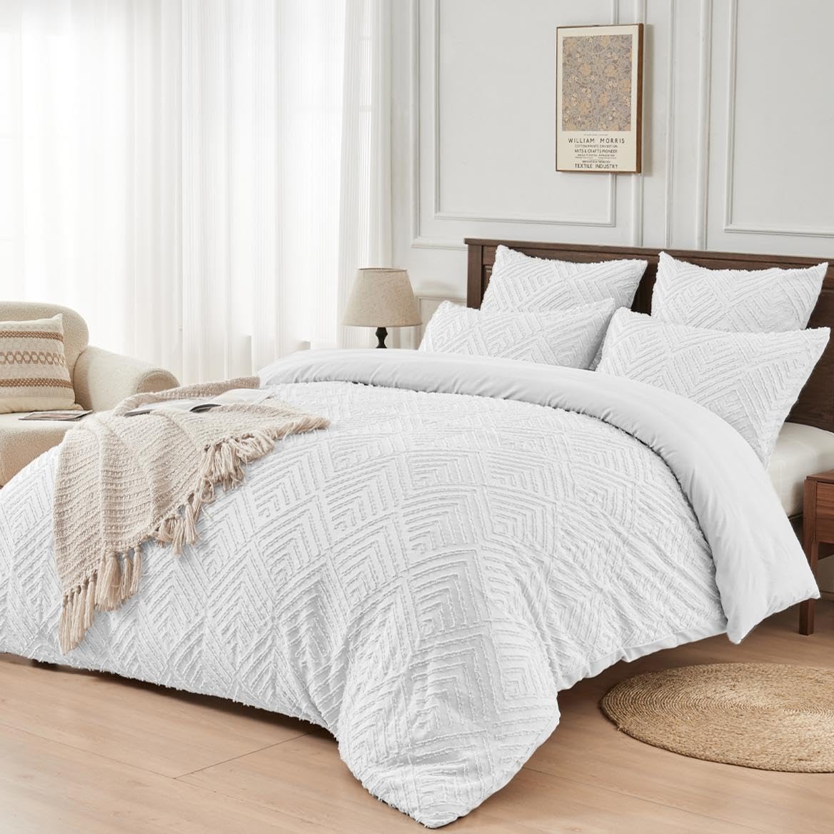 YASMENG Boho Bettwäsche Getuftet Geometrisch Kariert | Boho Bettwäsche Weiche Mikrofaser Bettbezug Set mit Reißverschluss und 80x80 cm Kissenbezug