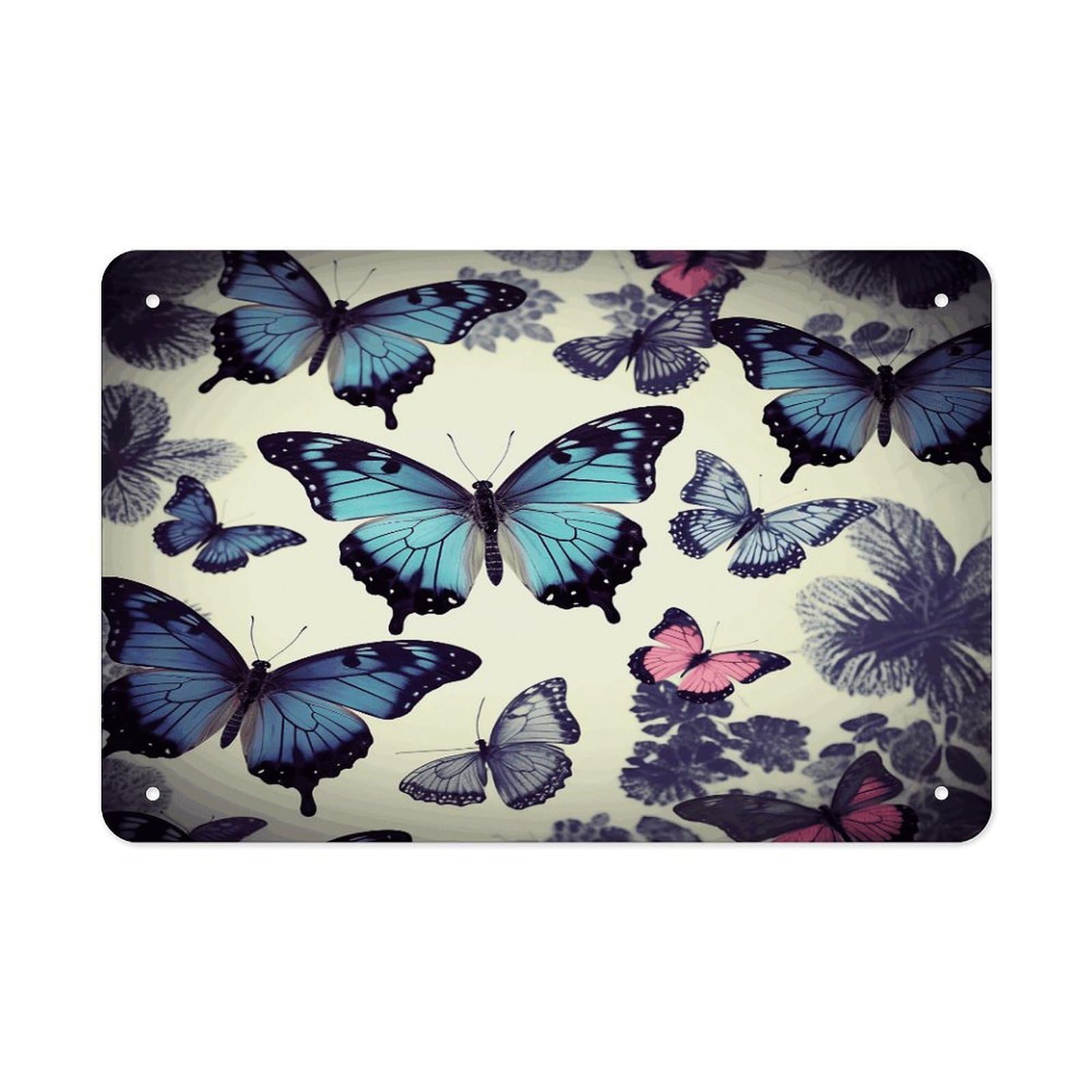 Beautiful Butterfly Metal Tin Sign 12"x8" Wall Art Prints Poster Decorative Picture Metal Signboard Decor Painting Folded Edge Iron Sheet Painting with Holes for Wall Decor