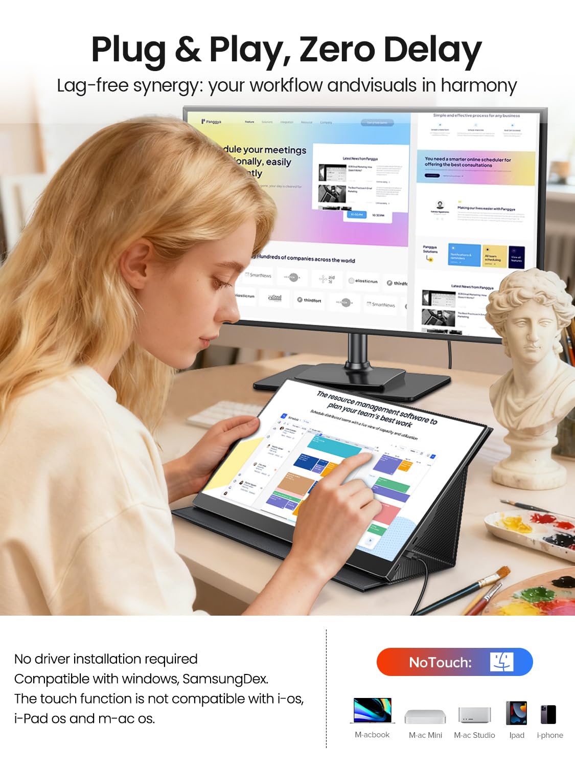 EVICIV Écran Tactile Portable 15,6 Pouces 125% sRGB Moniteur 1080P 2000:1 FHD IPS de Jeu Eye Care avec HDMI/USB-C pour Laptop/PC/Phone/Console de Jeu, VESA Mountable