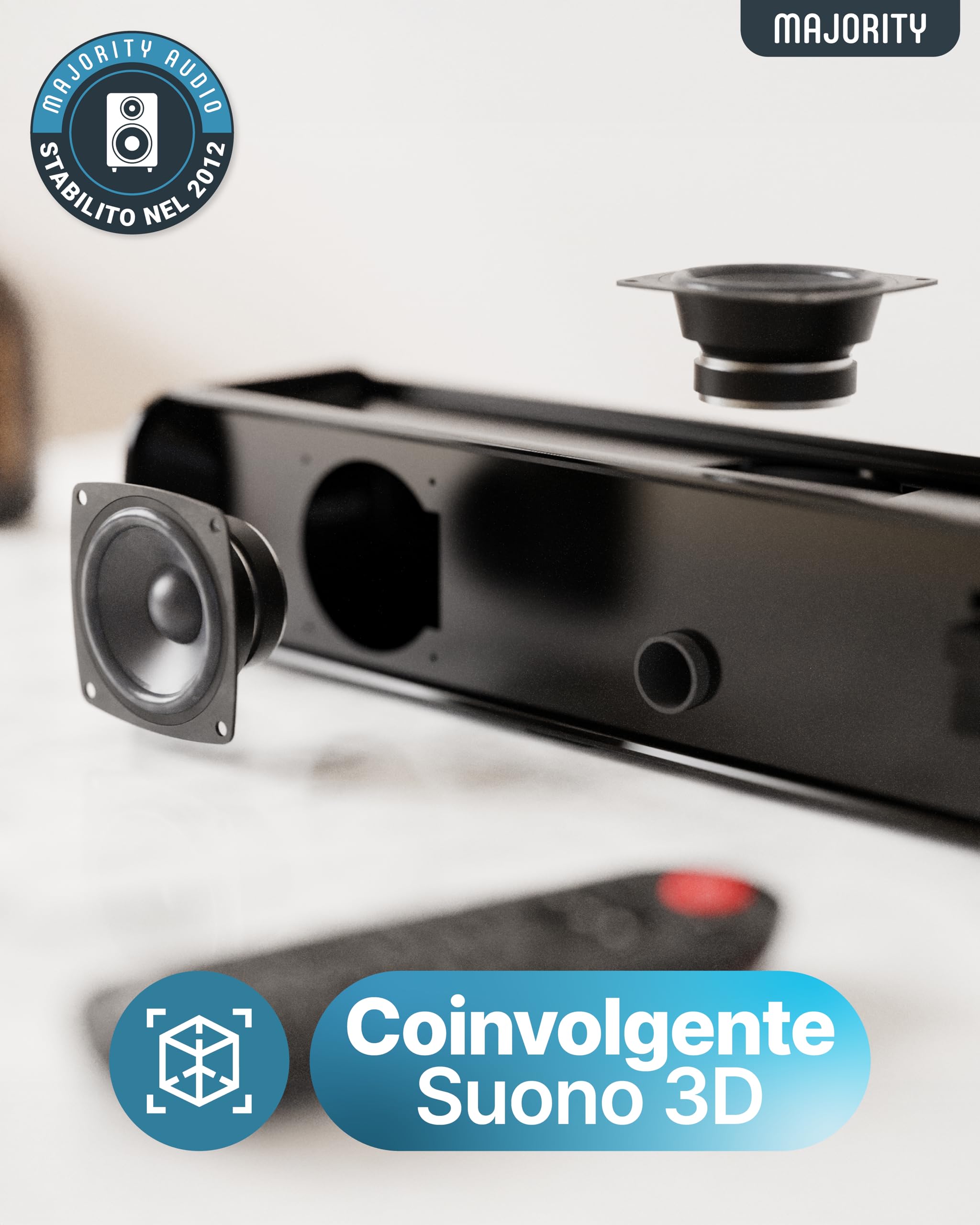Majority Naga 80 Soundbar Bluetooth per TV | Barra Audio 2.2 Canali 140W con Subwoofer Integrato | HDMI ARC, Ottico, AUX, USB | Soundbar per Smart TV con Suono Surround 3D