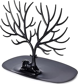 رف مجوهرات انيق - منظم انيق على شكل غزال للقلائد والاقراط، مصنوع من البلاستيك المتين، مثالي لديكور المنزل الحديث (اسود)